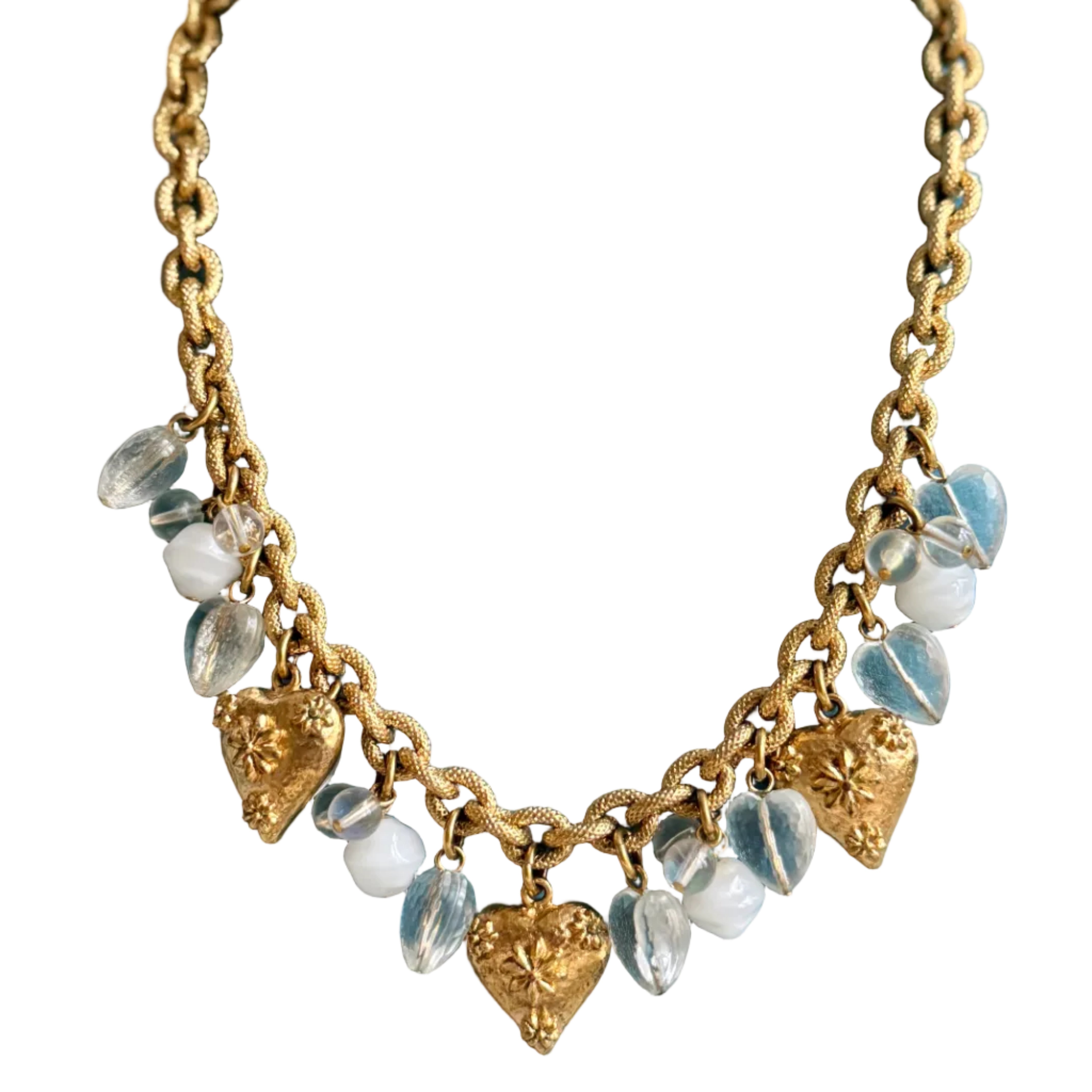 Vintage Designer Carasaga Paris Gold Heart Charm Necklace