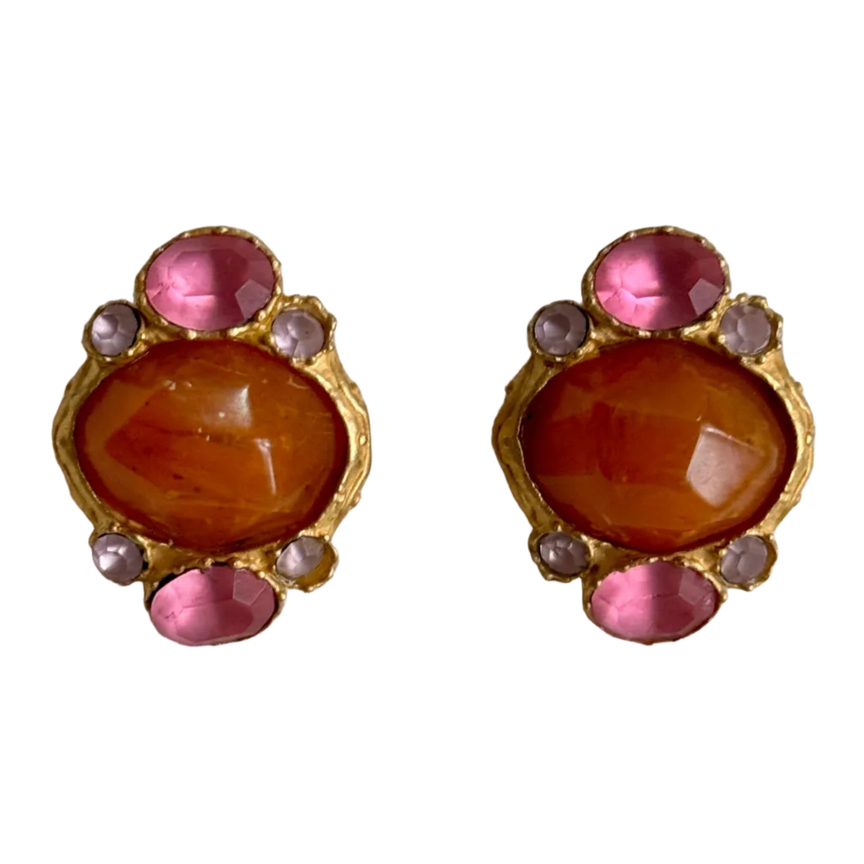 Vintage 80s French Designer Satallite Orange Pink Earrings