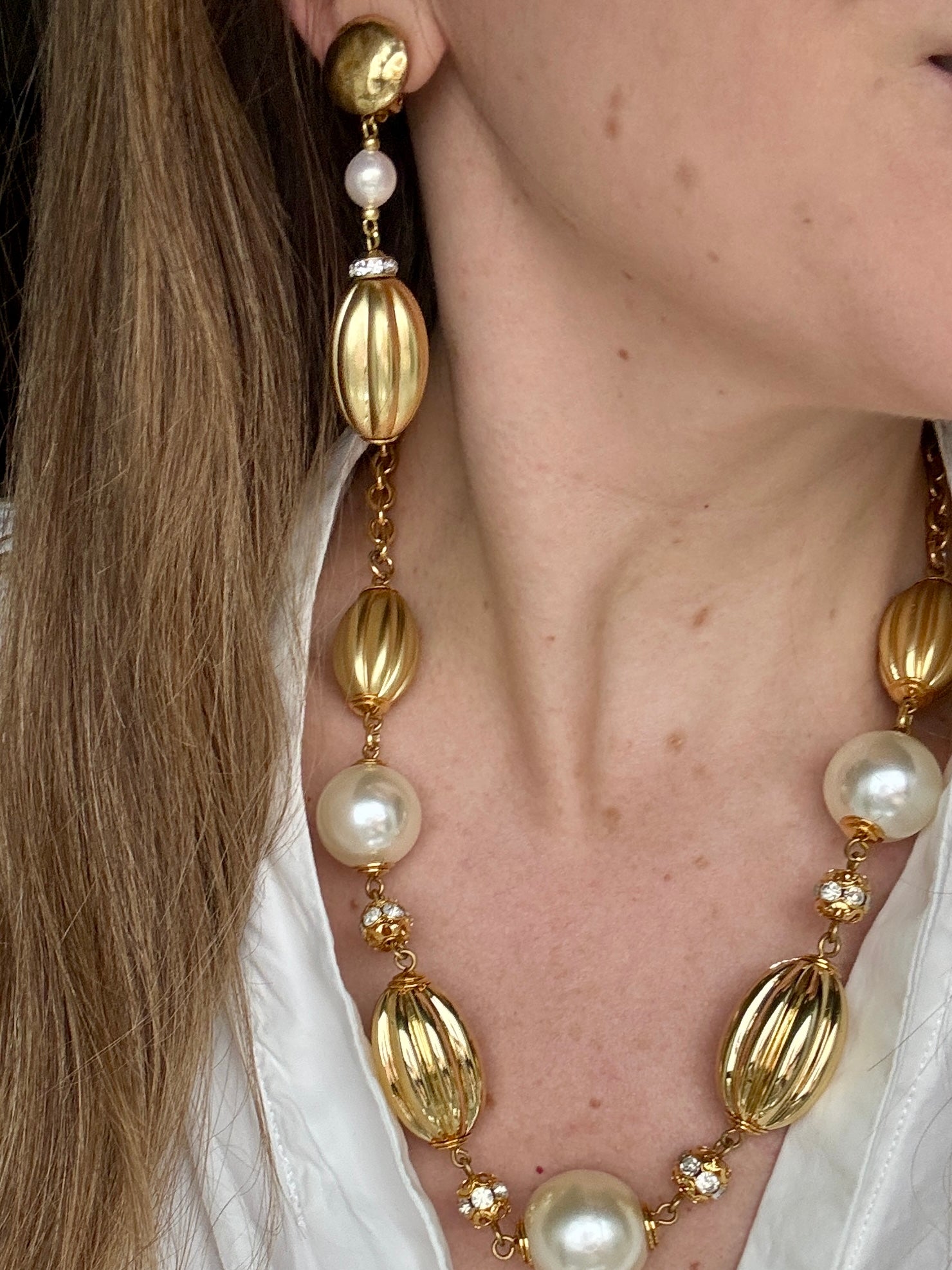 Vintage Delicate Pearl Drop and Gold Clip Earrings