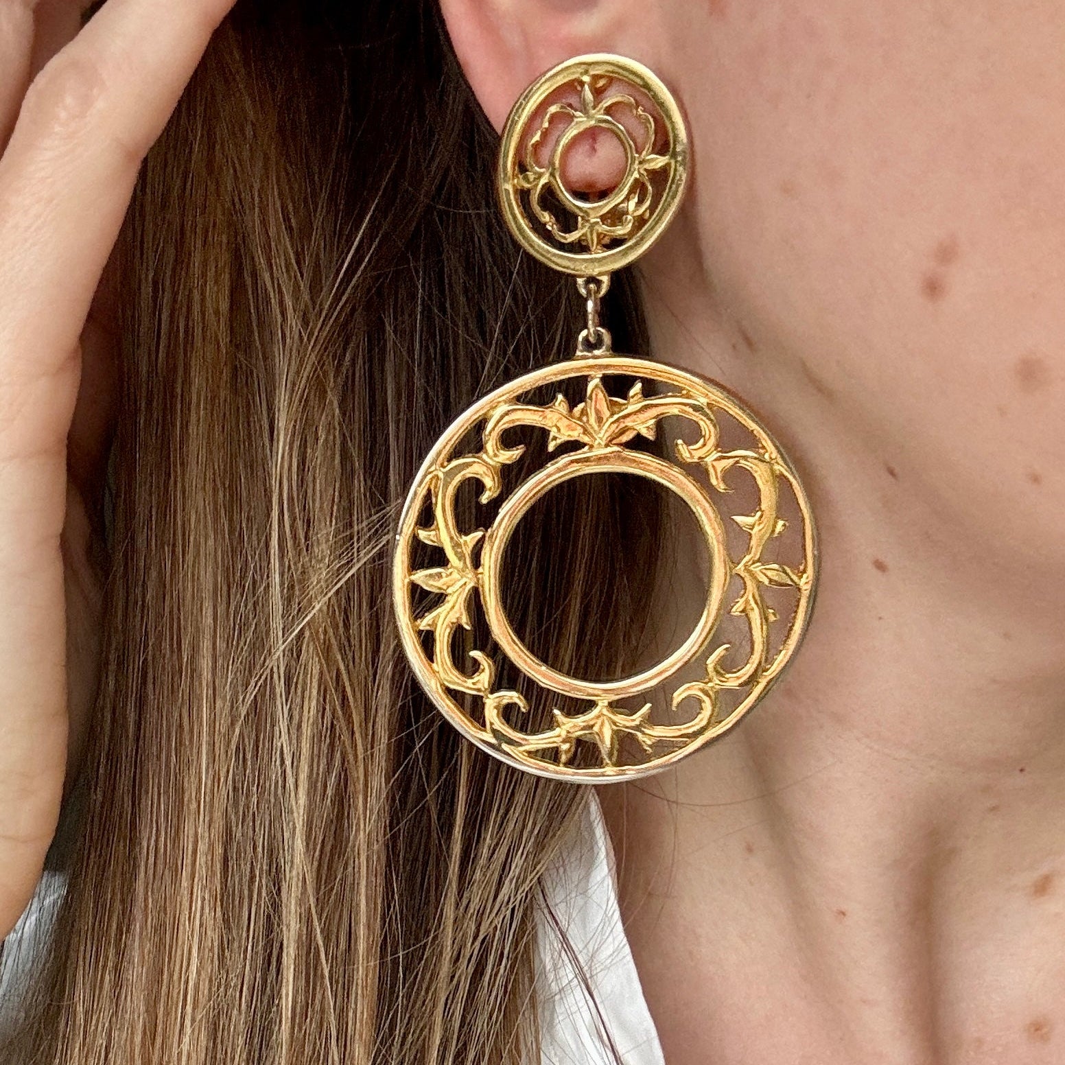 Vintage 80s French Large Gold Hoop Earrings