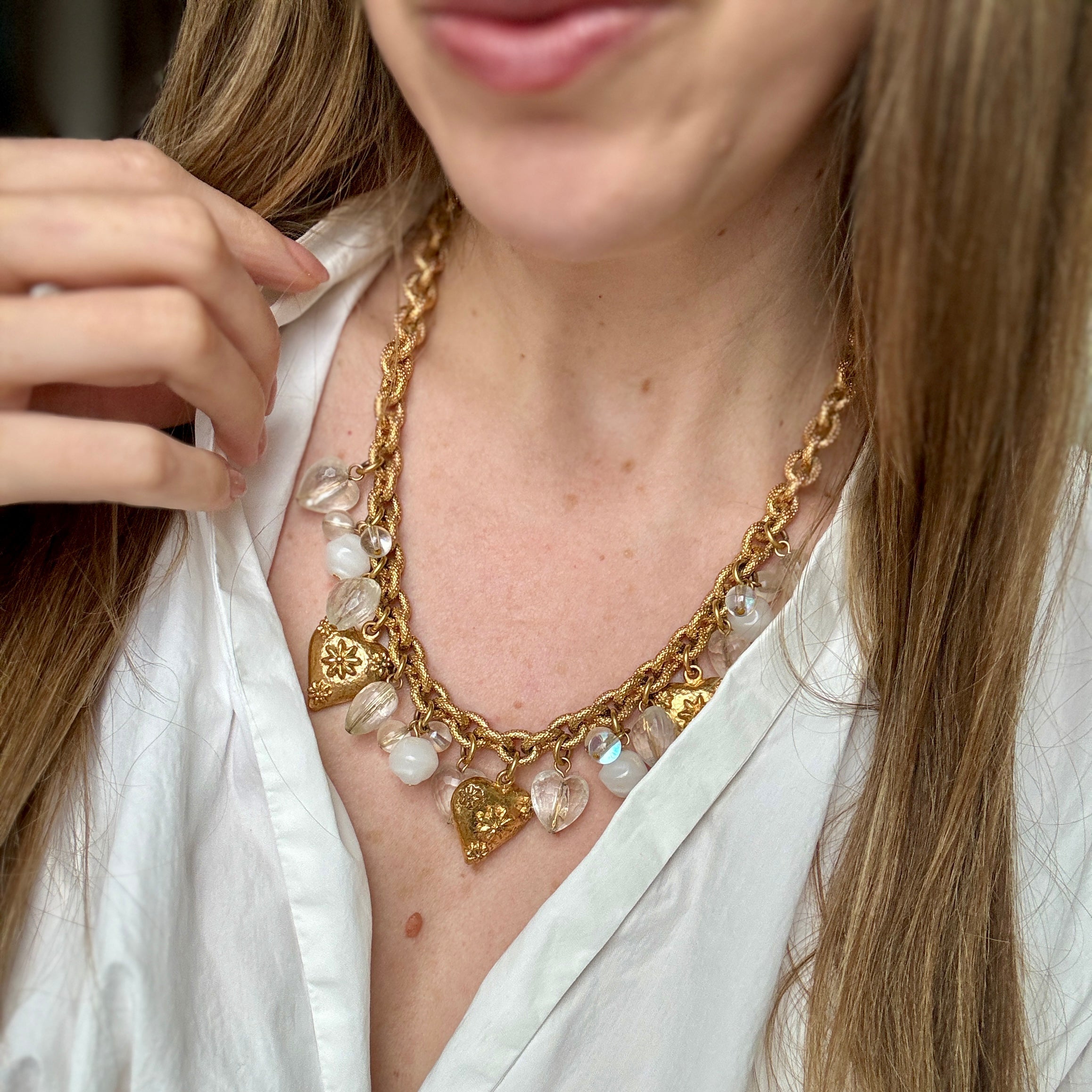 Vintage Designer Carasaga Paris Gold Heart Charm Necklace