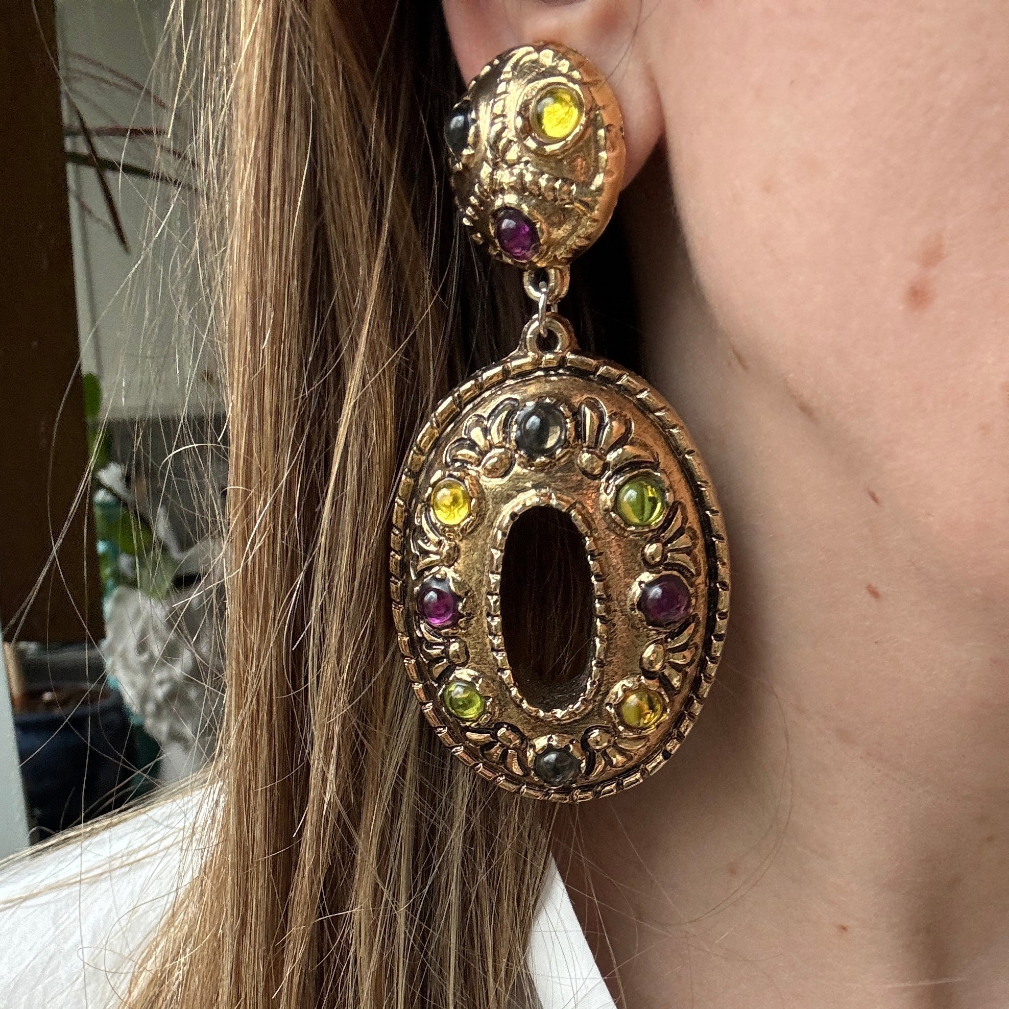 Huge Vintage 80s Gilt Resin Statement Earrings