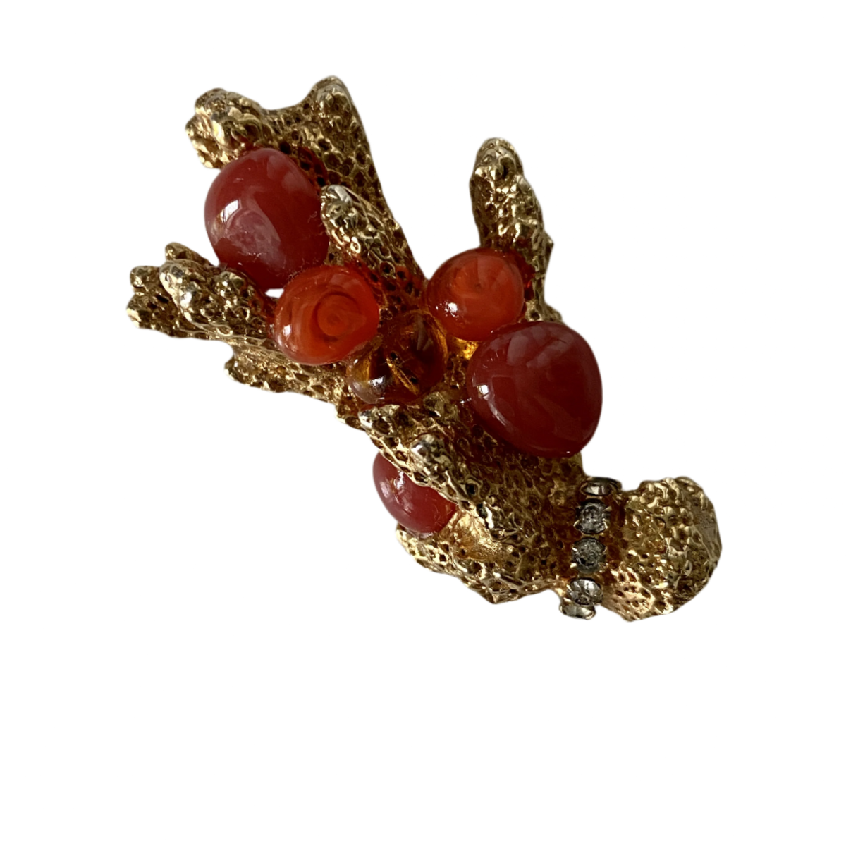 Vintage 70s Castlecliff Red Coral Branch Brooch