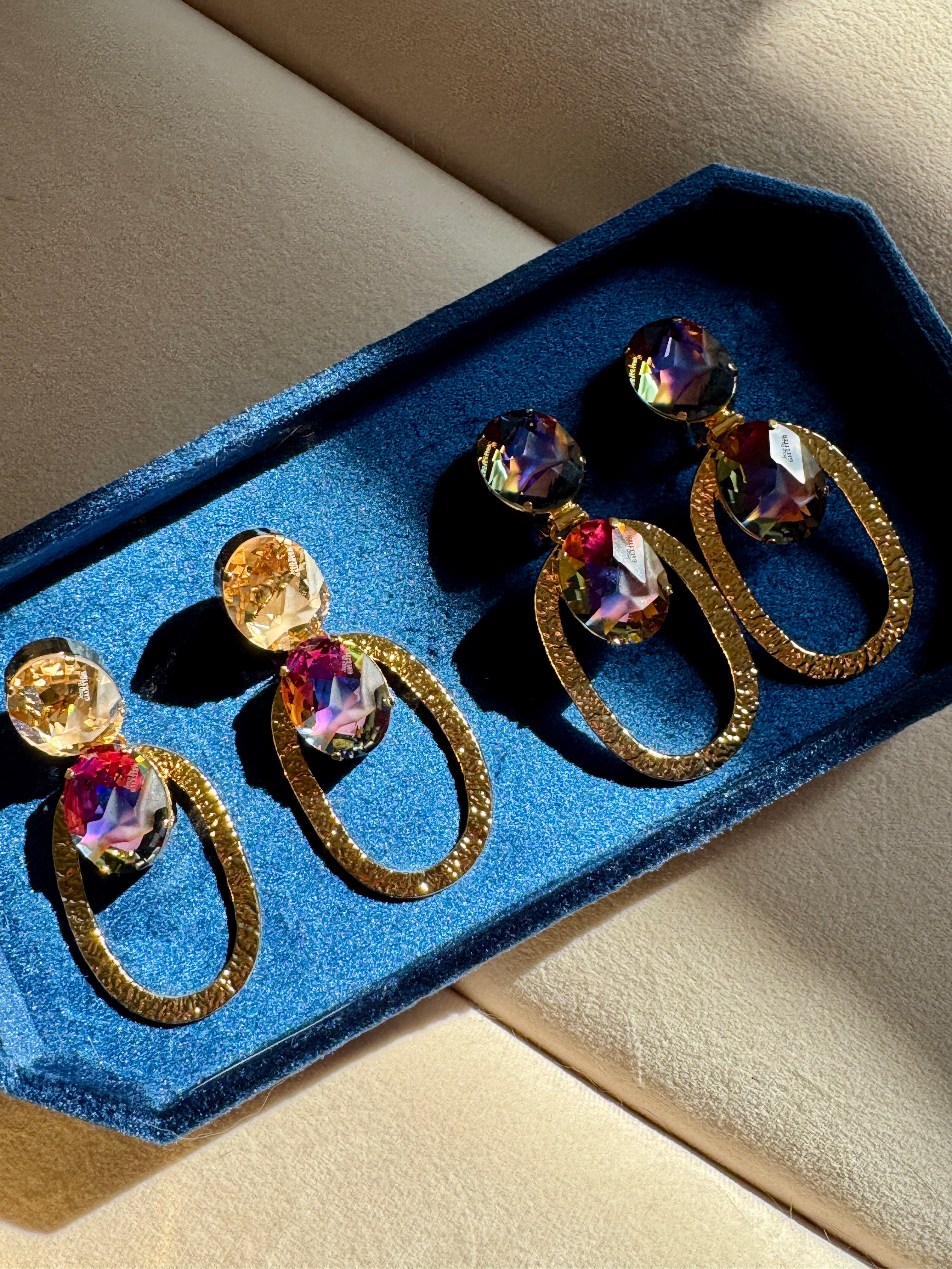 Jean Paul Gaultier Volcano & Champagne Crystal Hoop Earrings