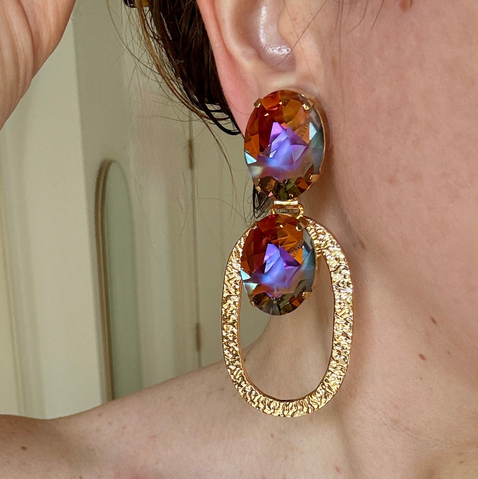 Jean Paul Gaultier Volcano & Champagne Crystal Hoop Earrings
