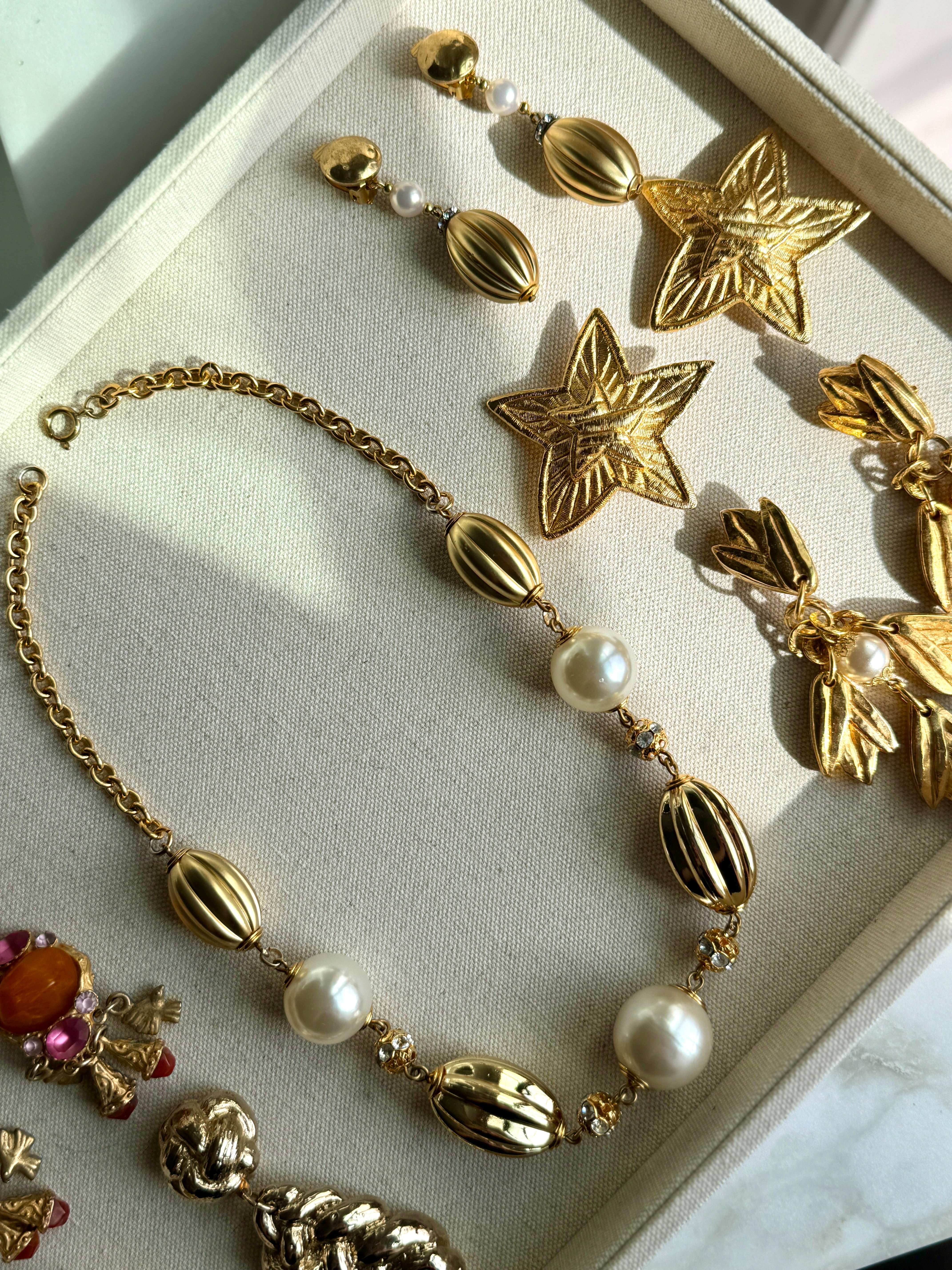 Vintage Delicate Pearl Drop and Gold Clip Earrings