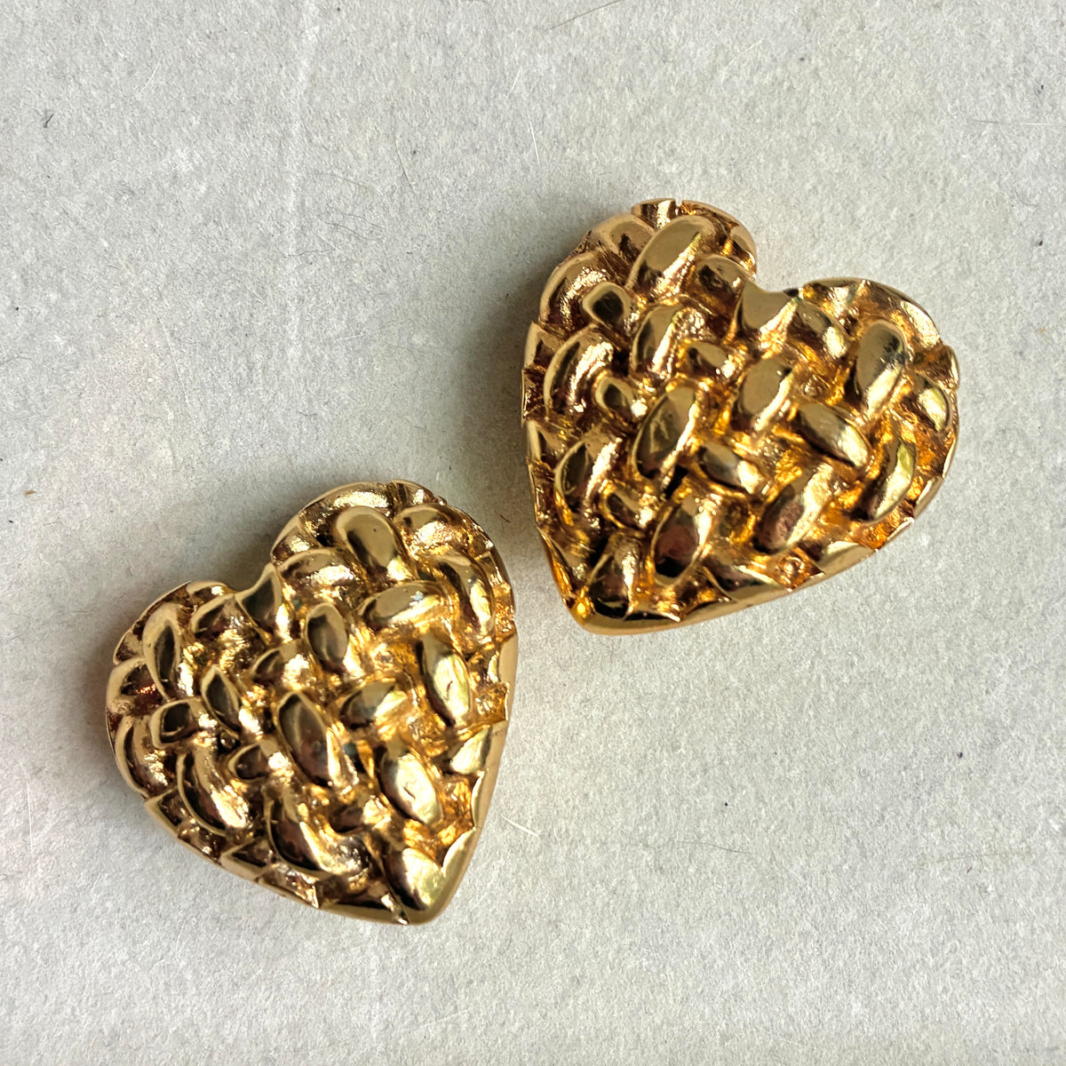 Vintage Designer Jacky D G Huge Gilt Resin Heart Earrings
