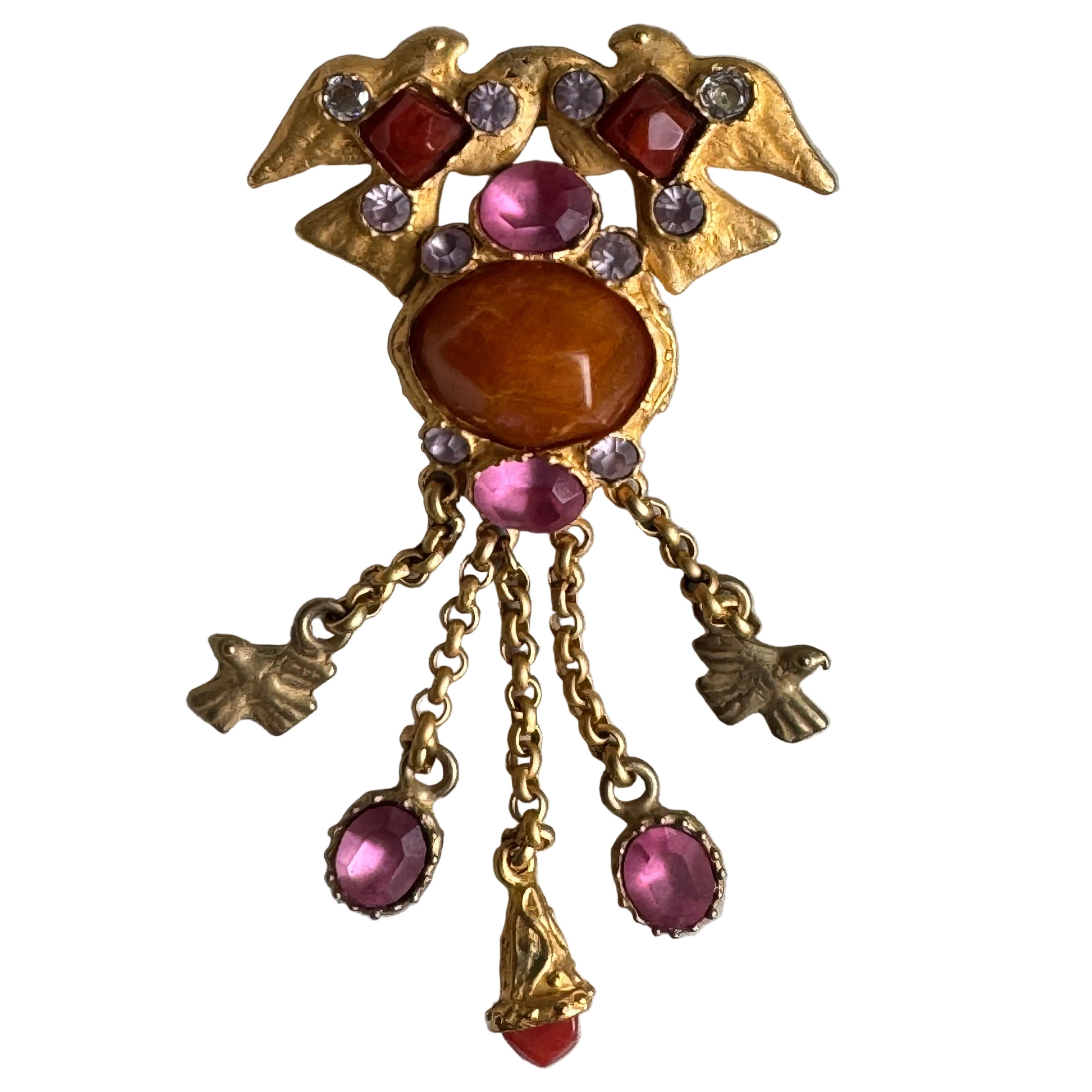 Vintage French Designer Satellite Bird Charm Brooch