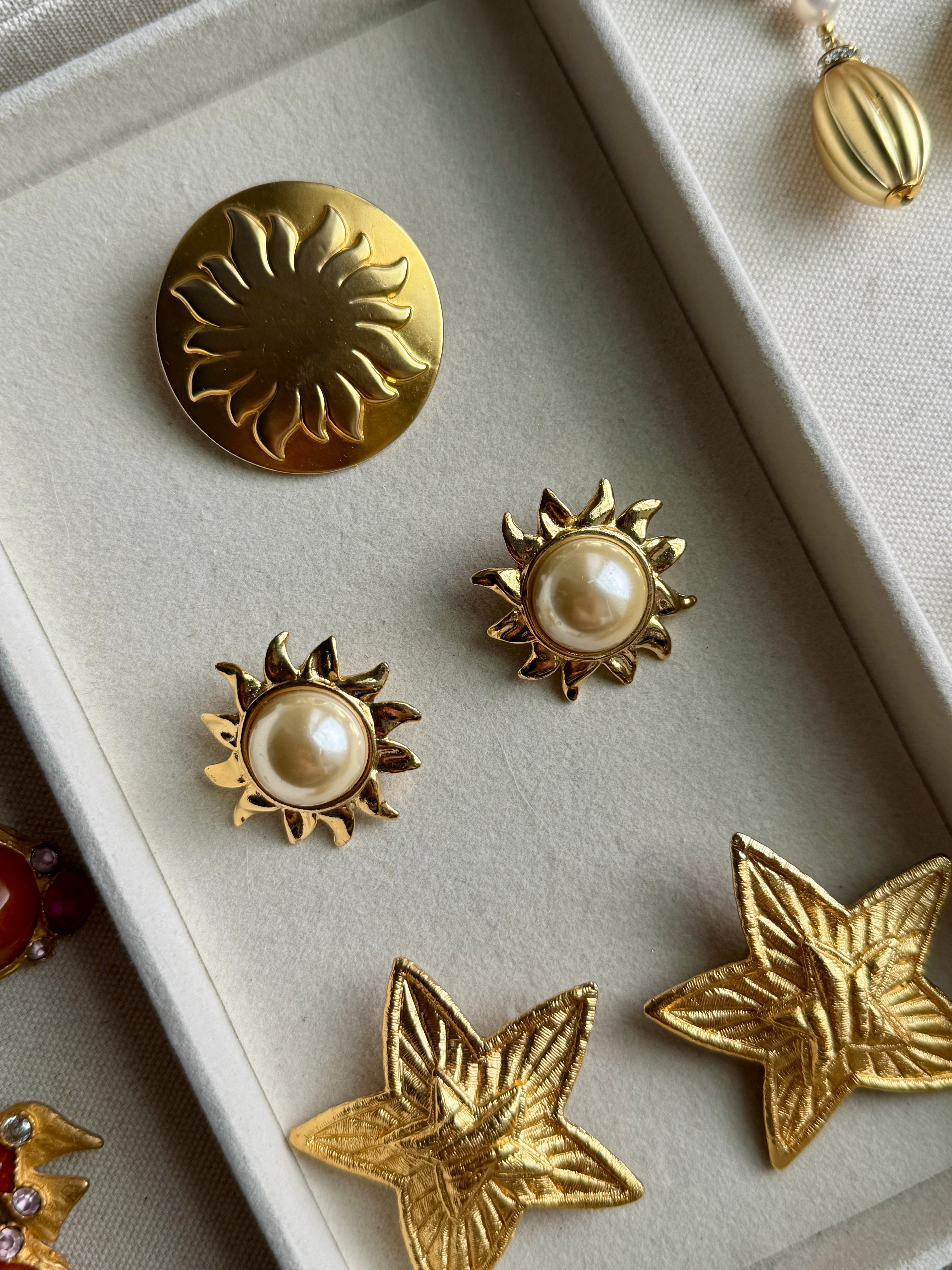 Vintage French Designer Gold Sun Brooch