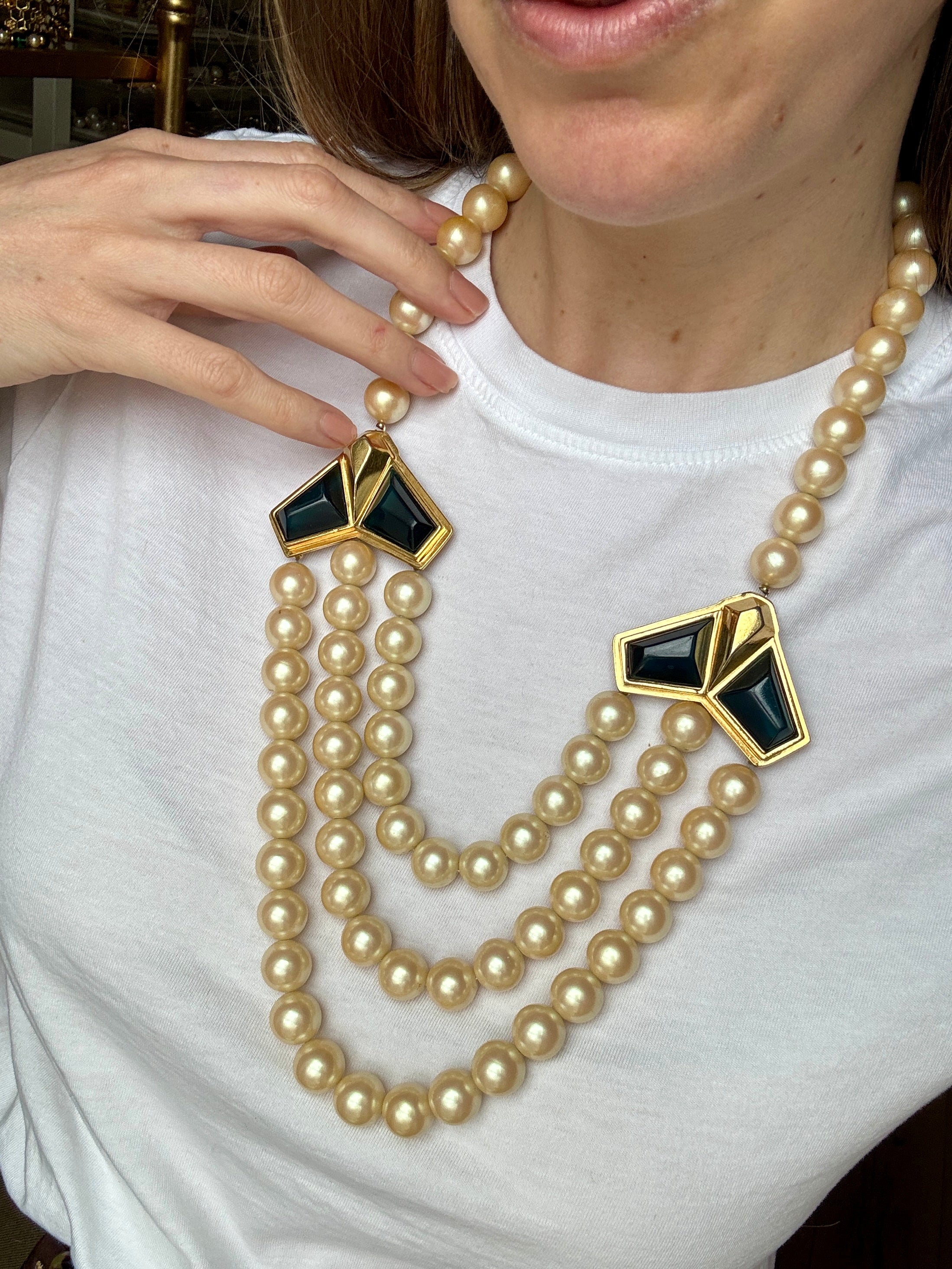Rare Designer Yves Saint Laurent Faux Pearl Statement Necklace