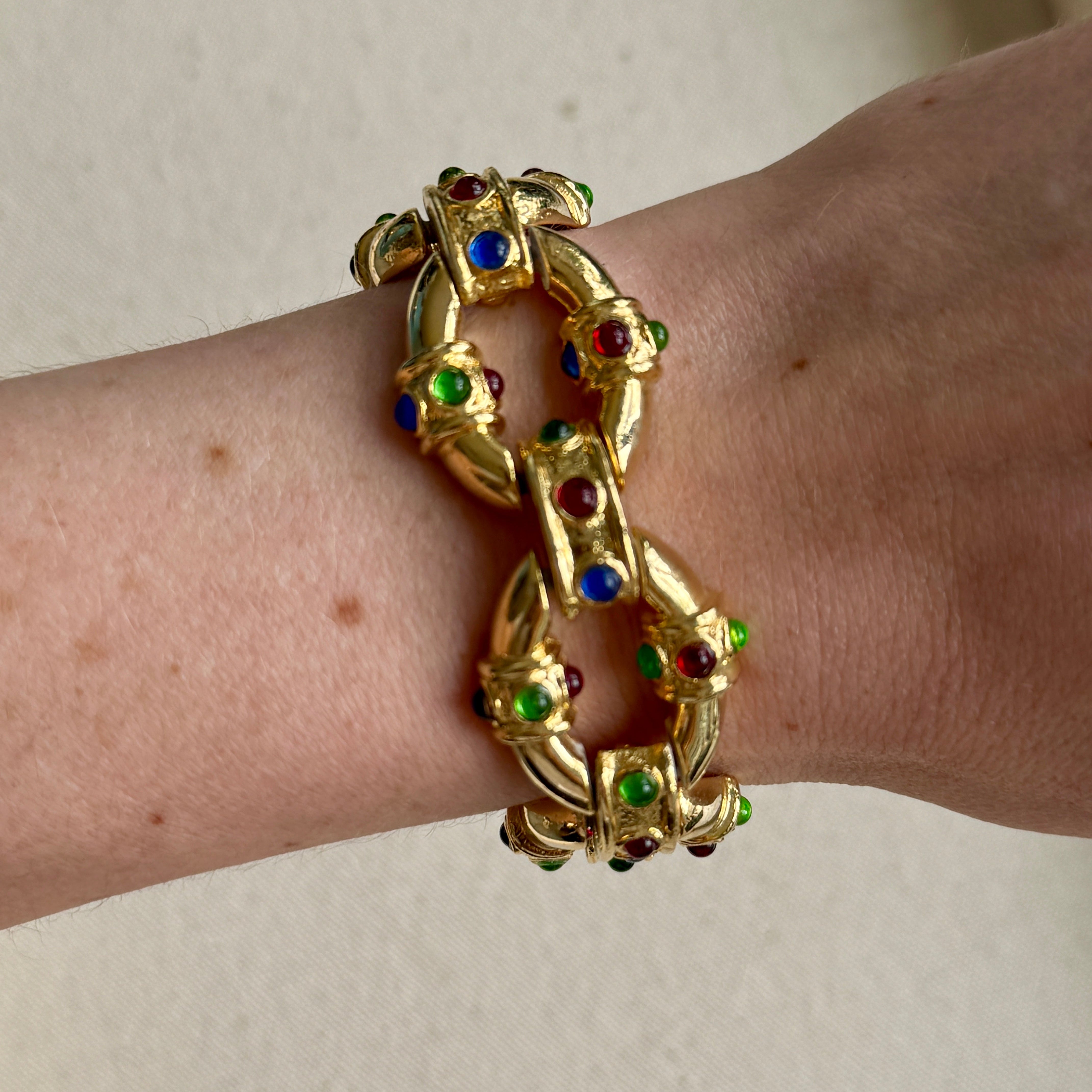 Vintage 80 Mogul Glass Link Bracelet