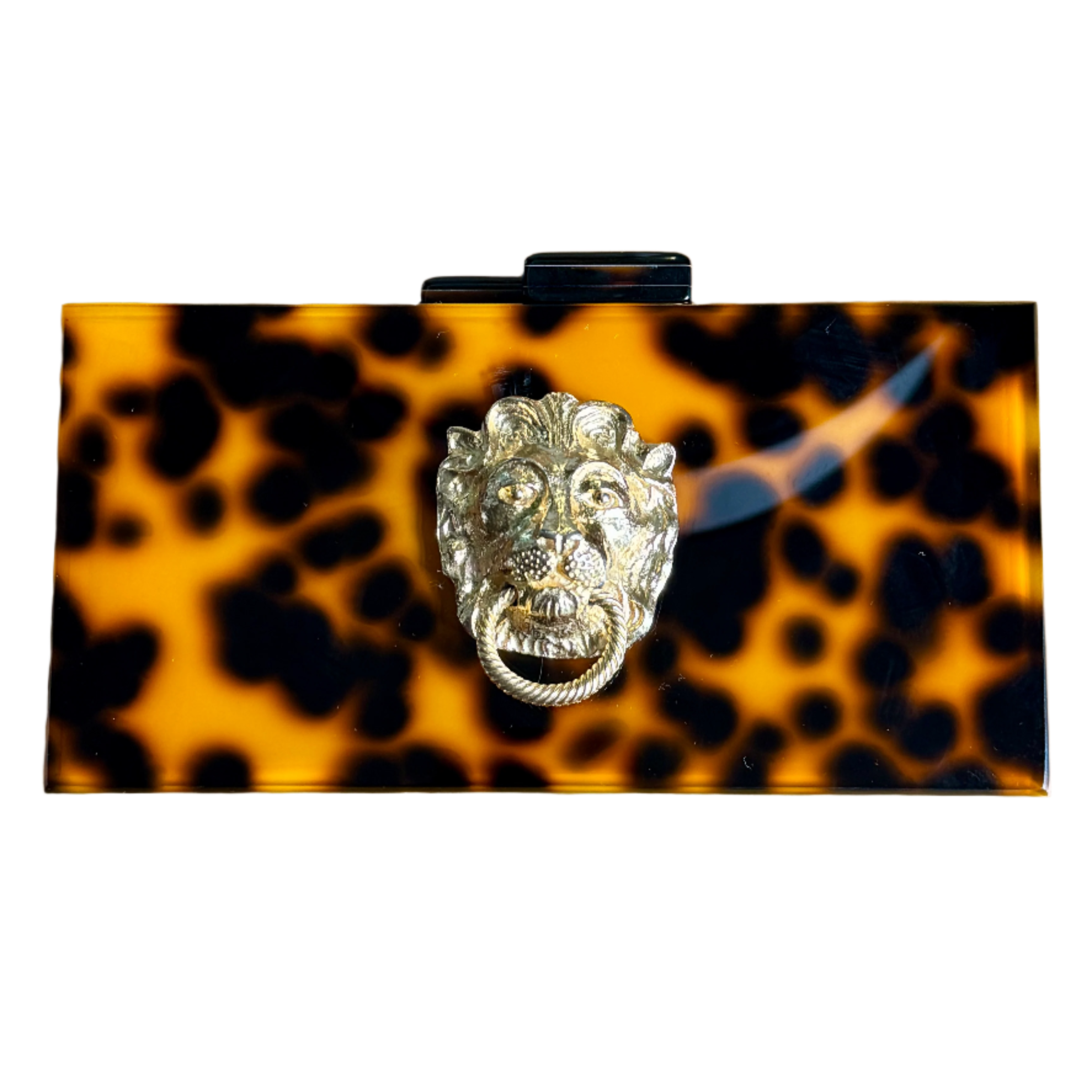 Gold Lion Tortoise Lucite Box Clutch