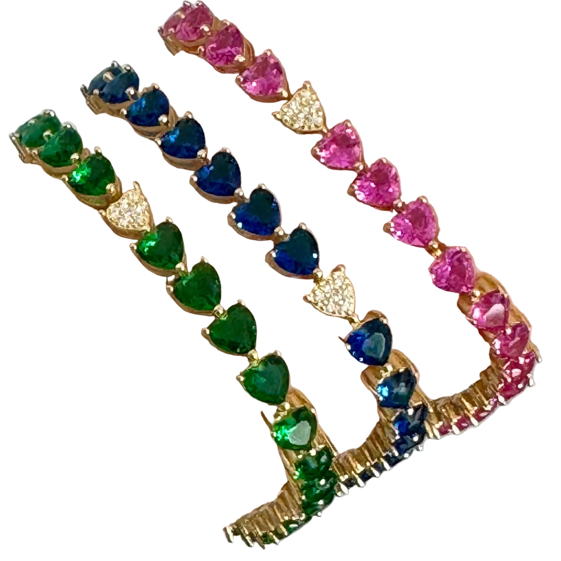 Pink, Blue or Emerald Green Crystal Heart Tennis Bracelet
