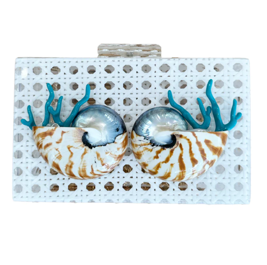 Custom Rattan and Acrylic Shell Purse