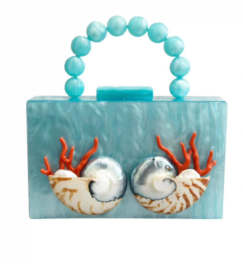 Custom Shell Clutch Purse With Pearls and Coral