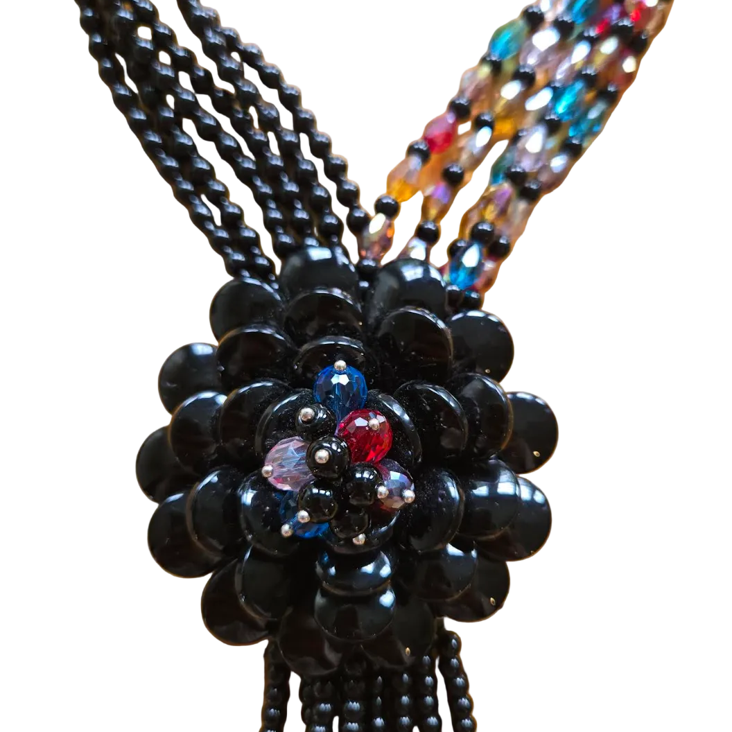 Joan Rivers Black Beaded Flower Necklace