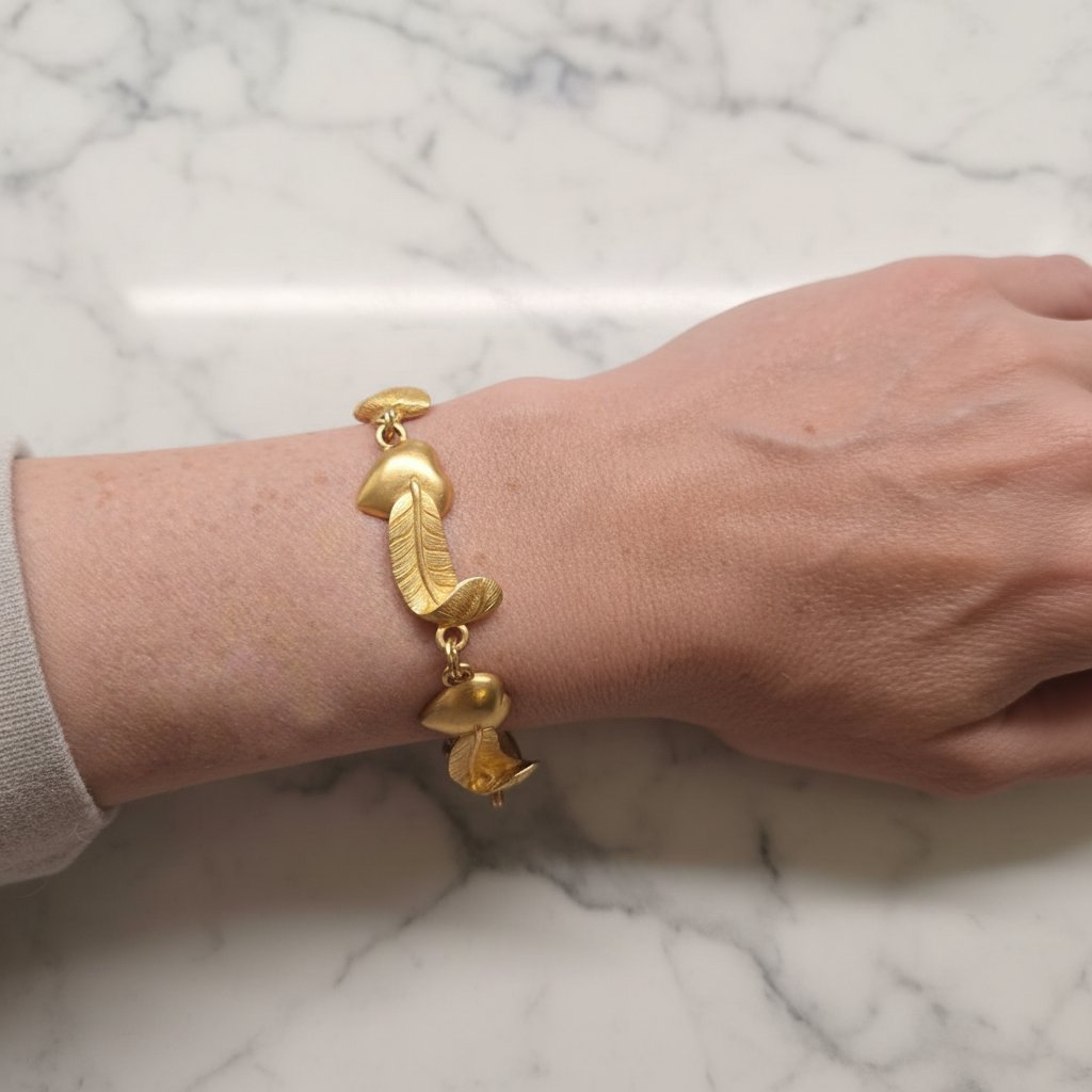 Vintage Gold Hearts and Feathers Bracelet