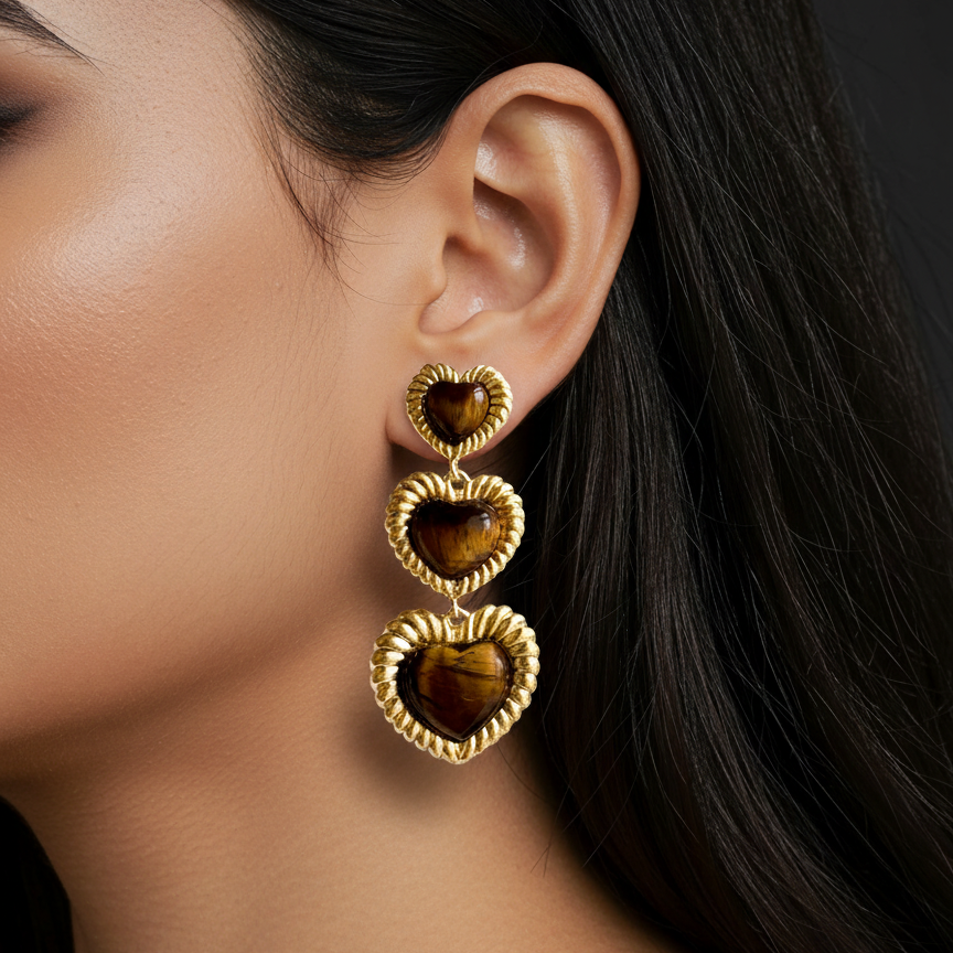 Sloan Triple Heart Earrings