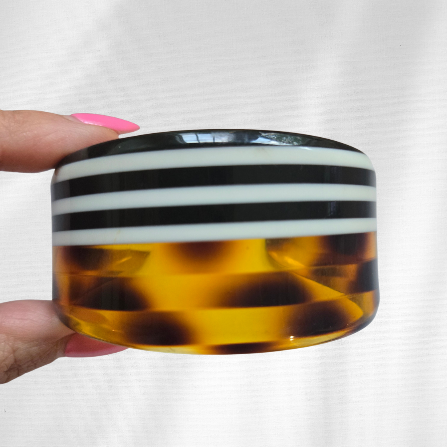 Vintage Black & White Striped Tortoise Cuff