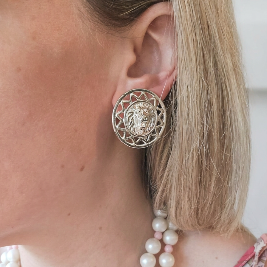 1980s Vintage Silver Anne Klein Lion Earrings