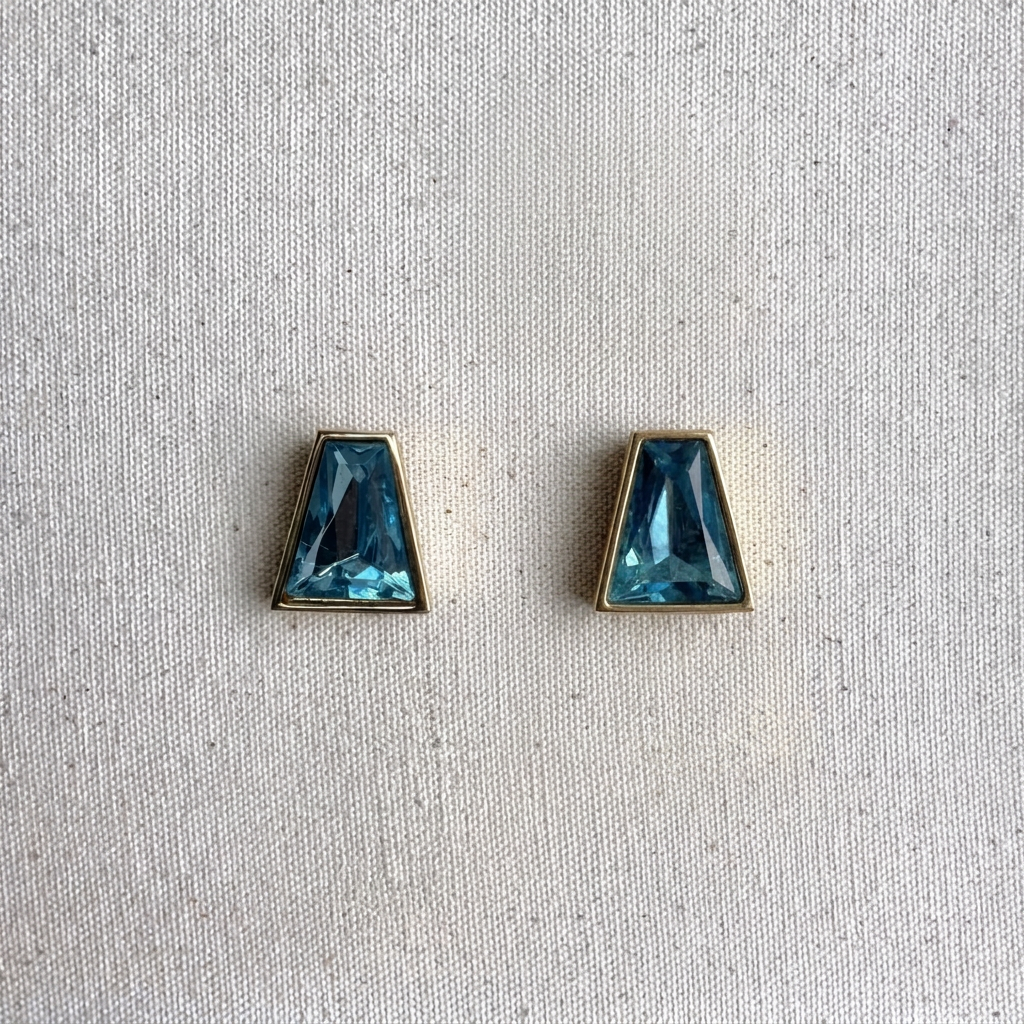 Vintage 90s Aqua Blue Crystal Gold Post Earrings