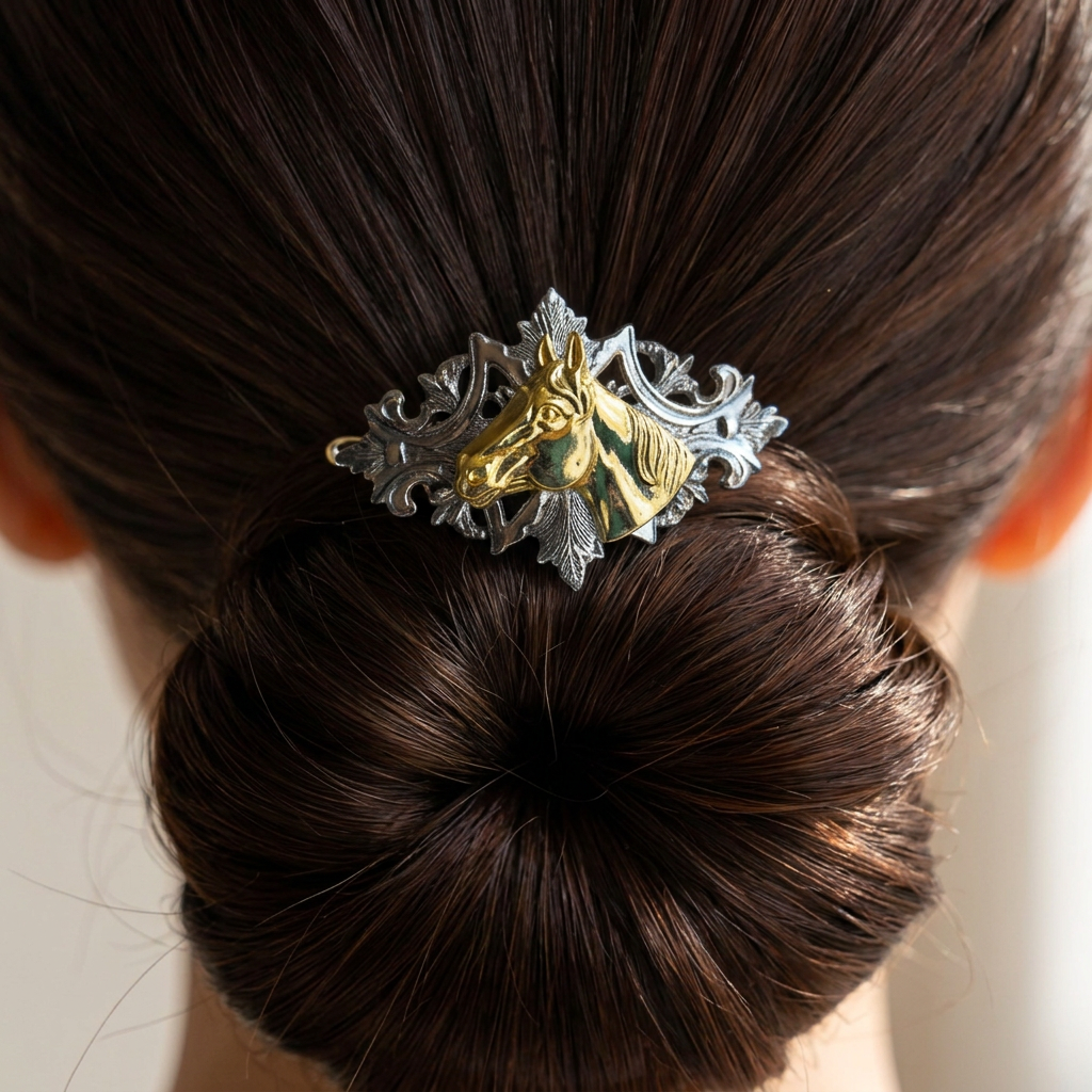 Vintage Mixed Metal Equestrian Hair Clip