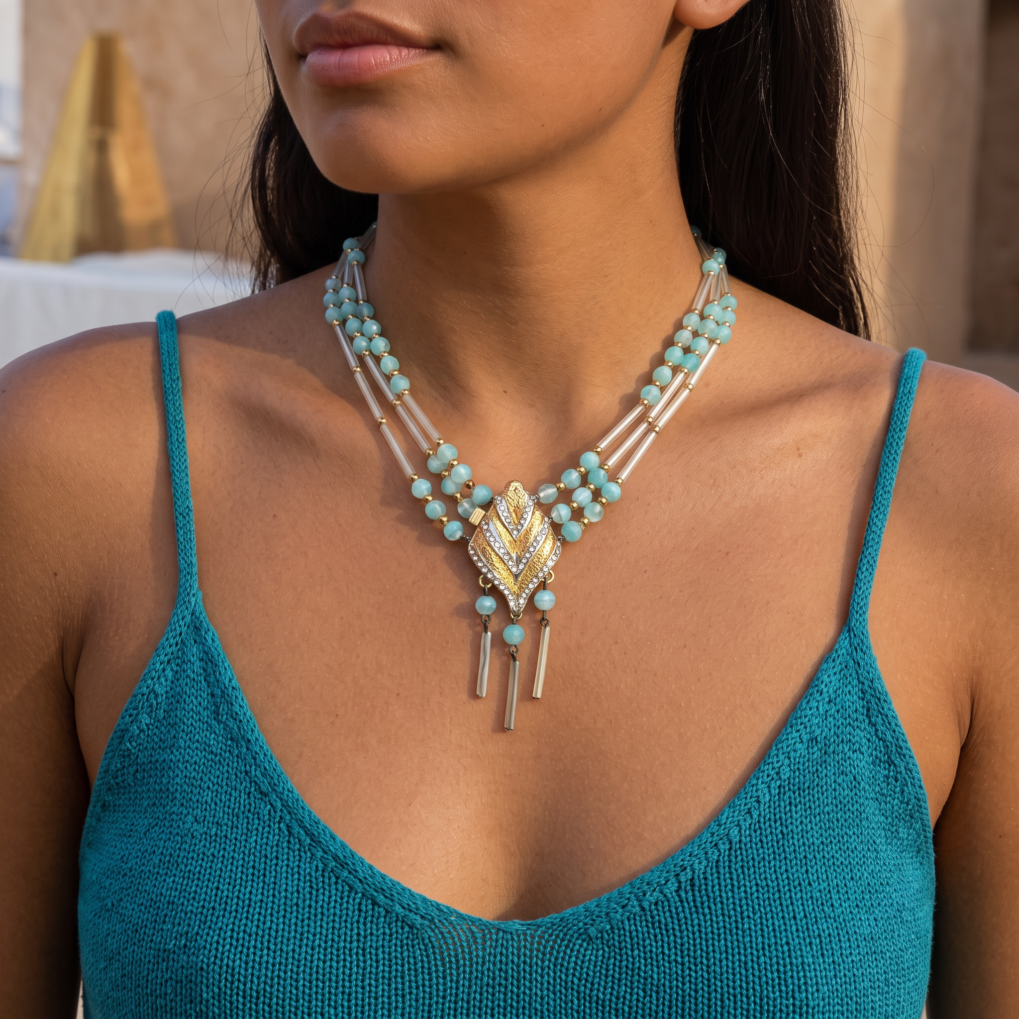 Vintage Italian Blue Glass Beaded Necklace