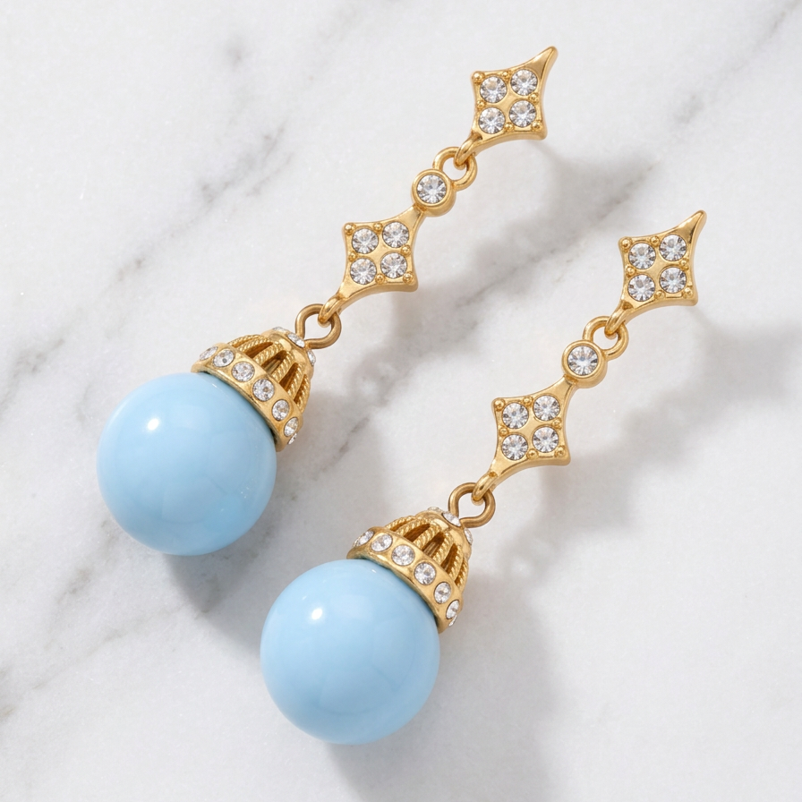 Vintage Pale Blue Resin & Crystal Earrings