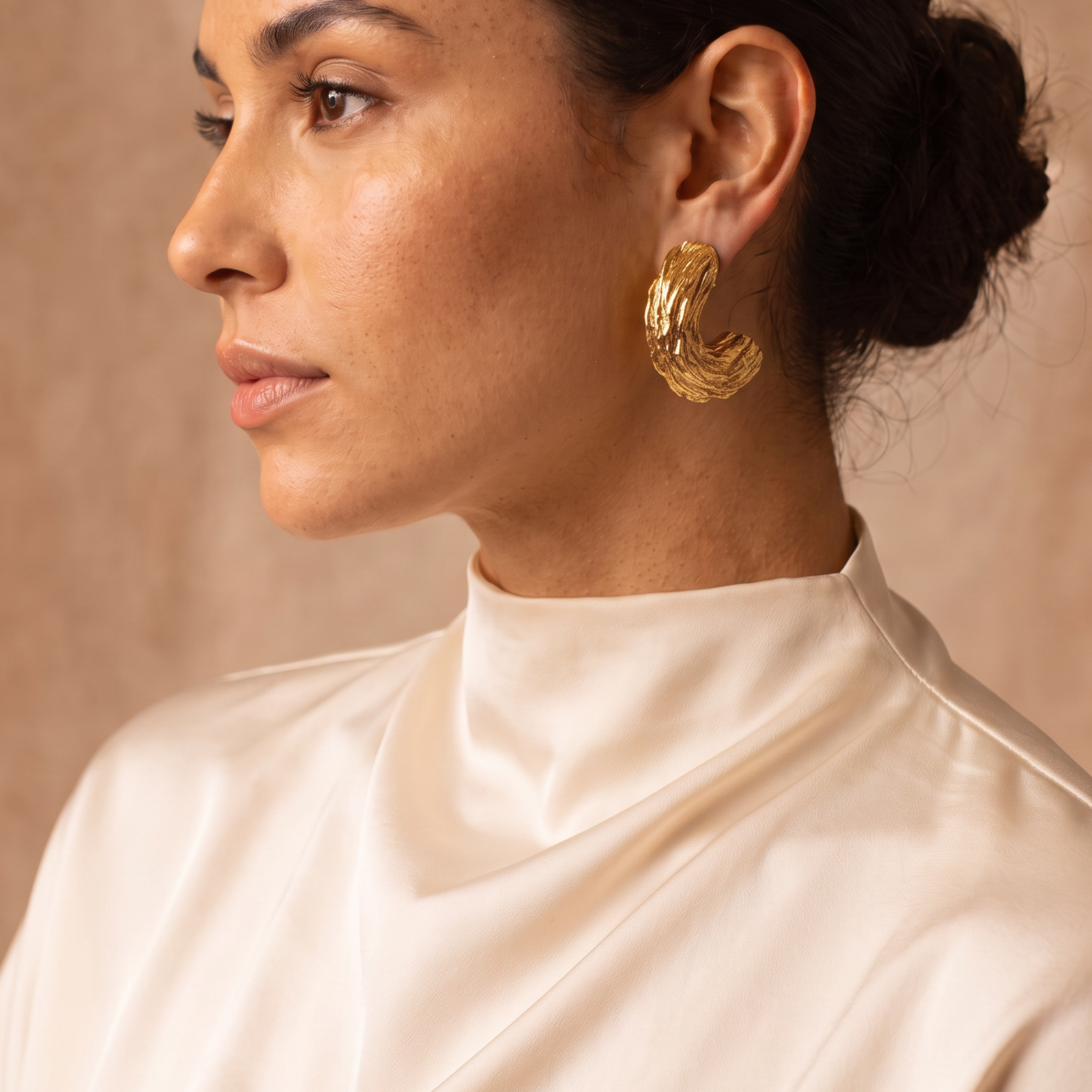 Vintage French Designer Chantal de Kerouartz Textured Half-Hoop Earrings