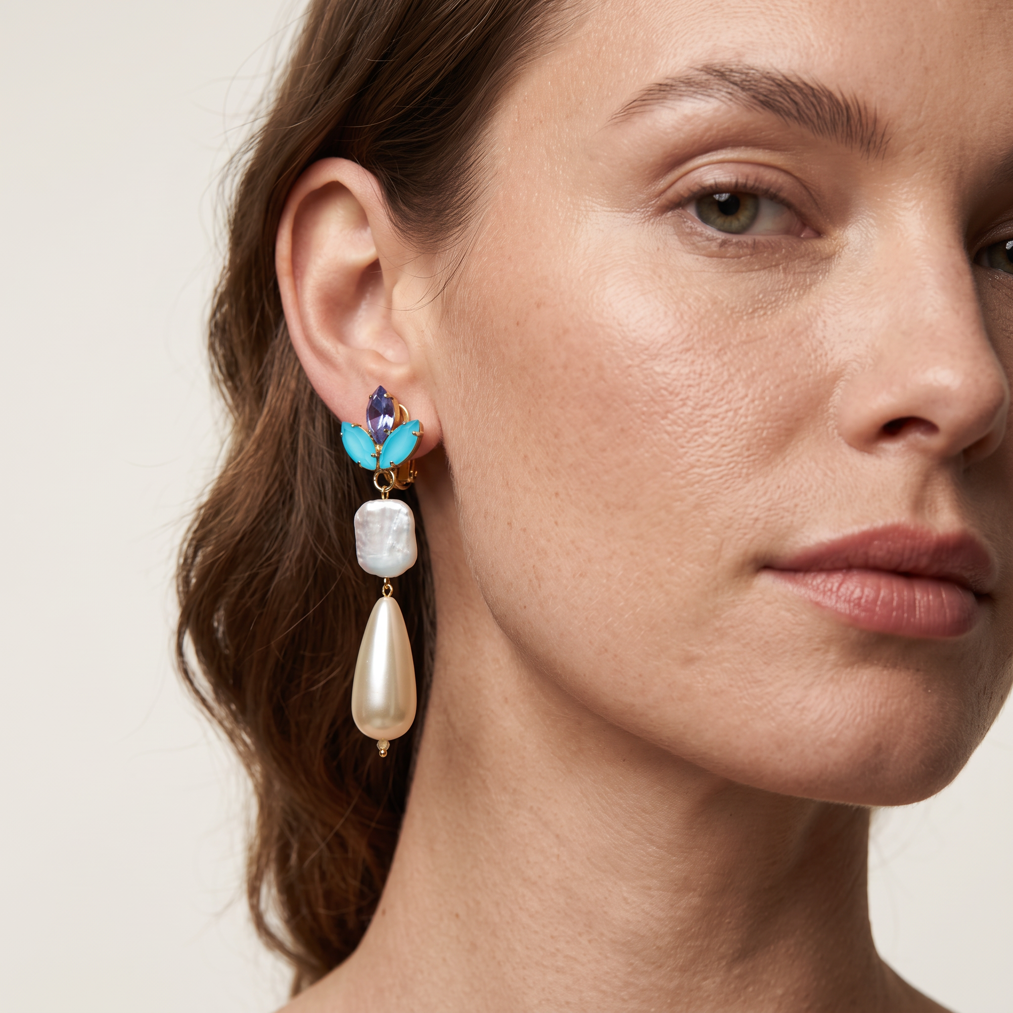 Aurora Blue Crystal and Pearl Drop Earrings