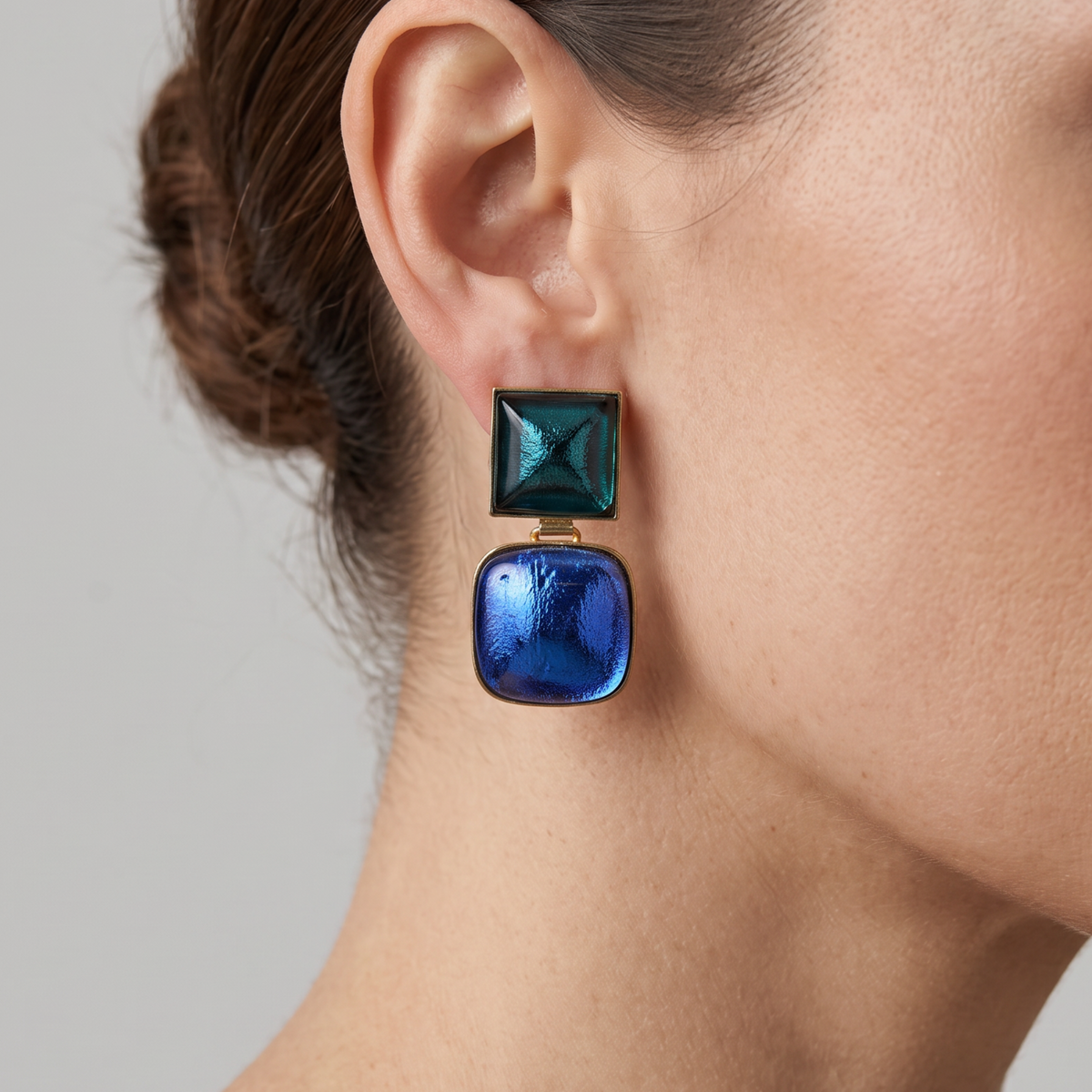 Vintage Iridescent Blue Glass Clip Earrings