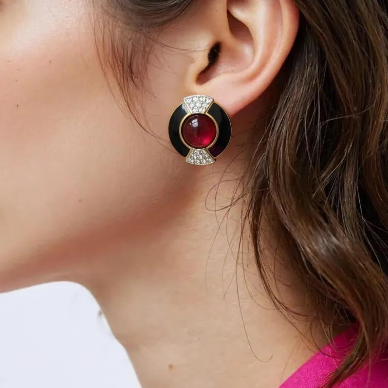 Vintage French Art Deco Red Glass Earrings