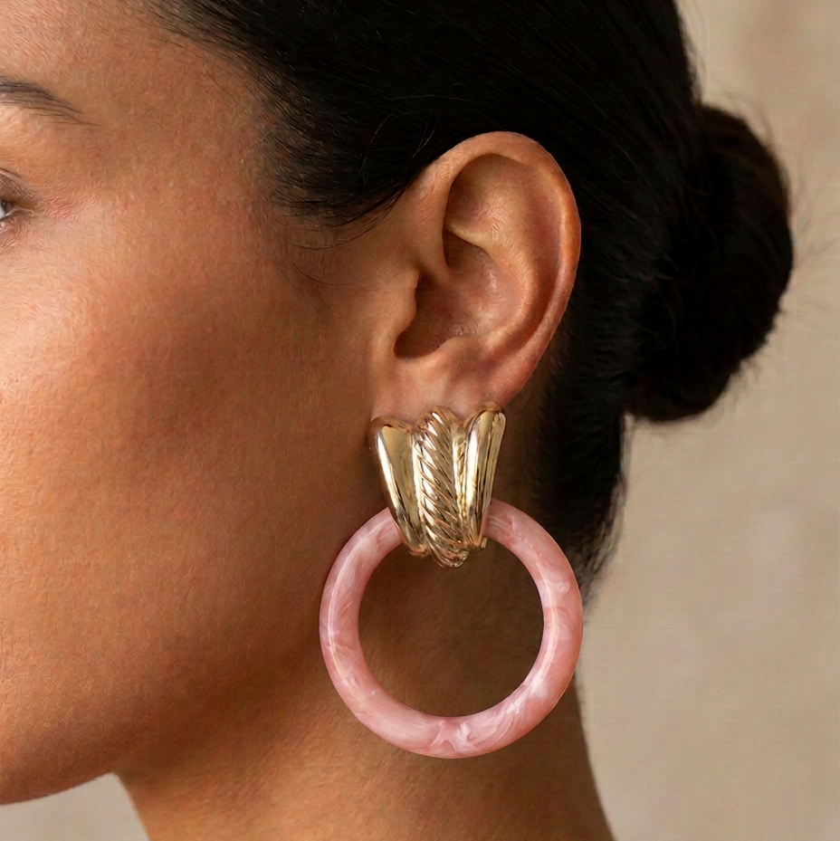 Vintage Italian Pink Resin Hoops