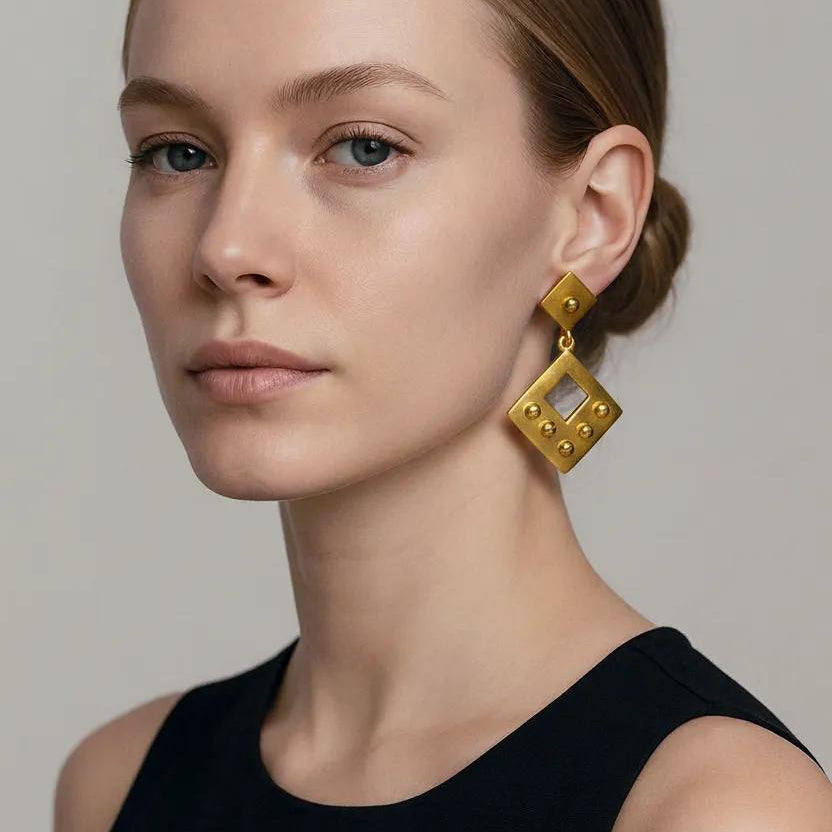 Vintage 80s Brushed Gold Studded Earrings
