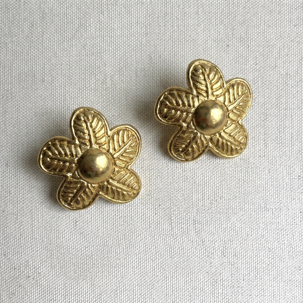 Vintage 90s Sonia Rykiel Gold Flower Clip Earrings