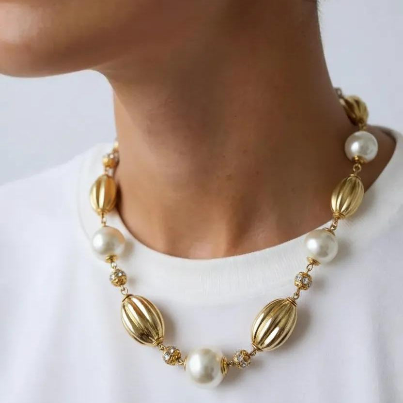 Vintage French Pearl & Gold Statement Necklace