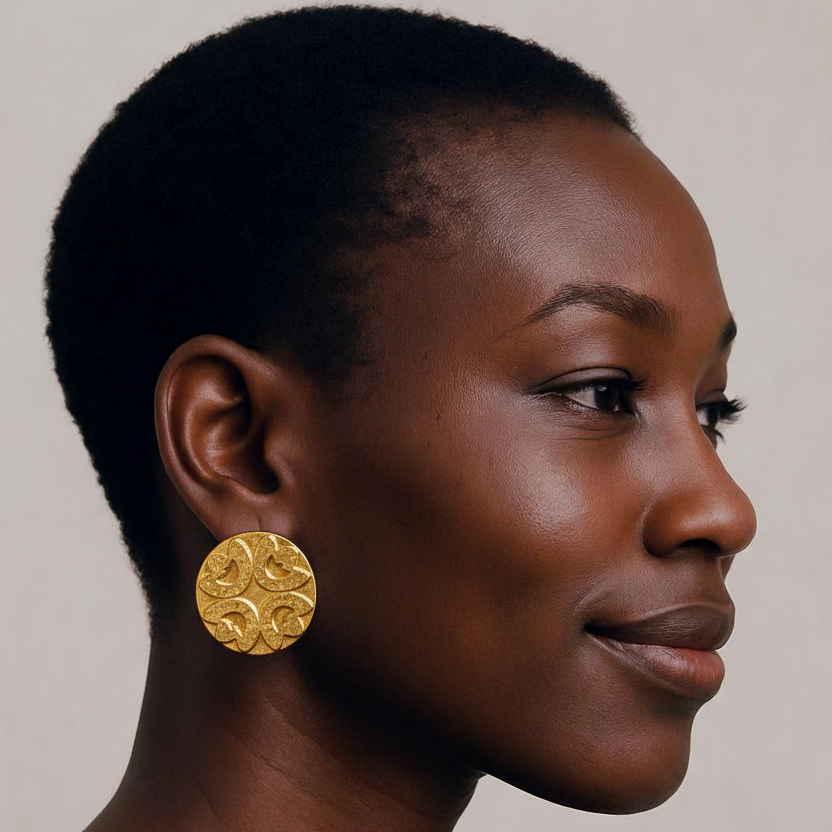 Vintage Designer Carita Paris Gold Flower Disc Earrings