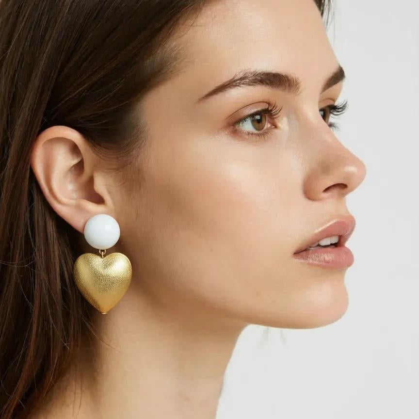 French Designer Gold Heart Clip Earrings