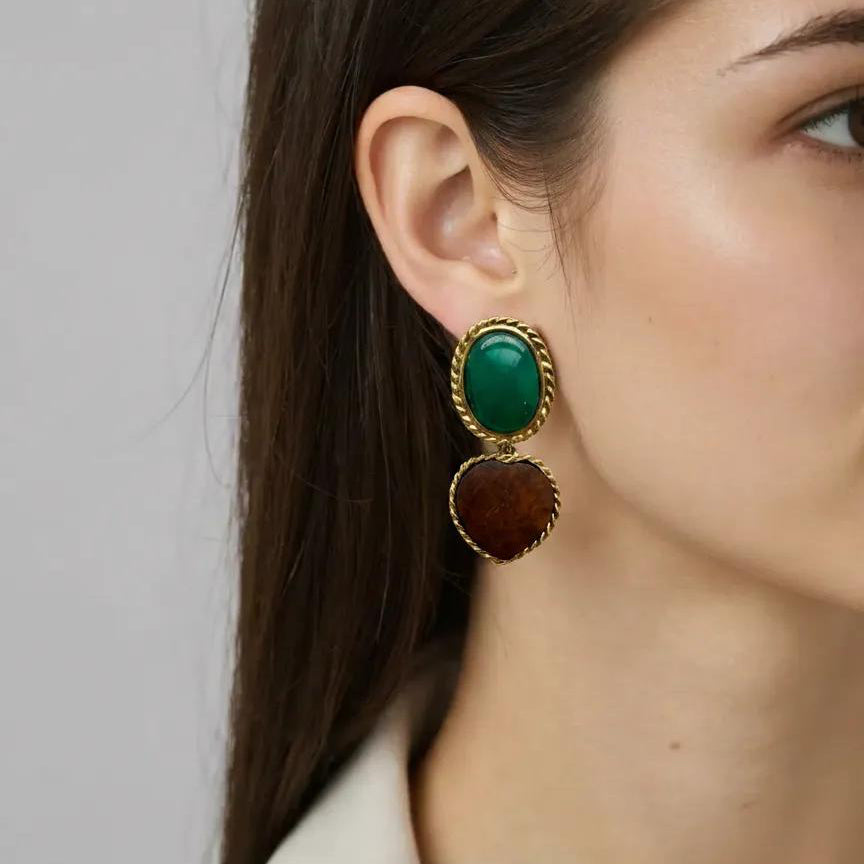 Vintage French Wood Heart Earrings