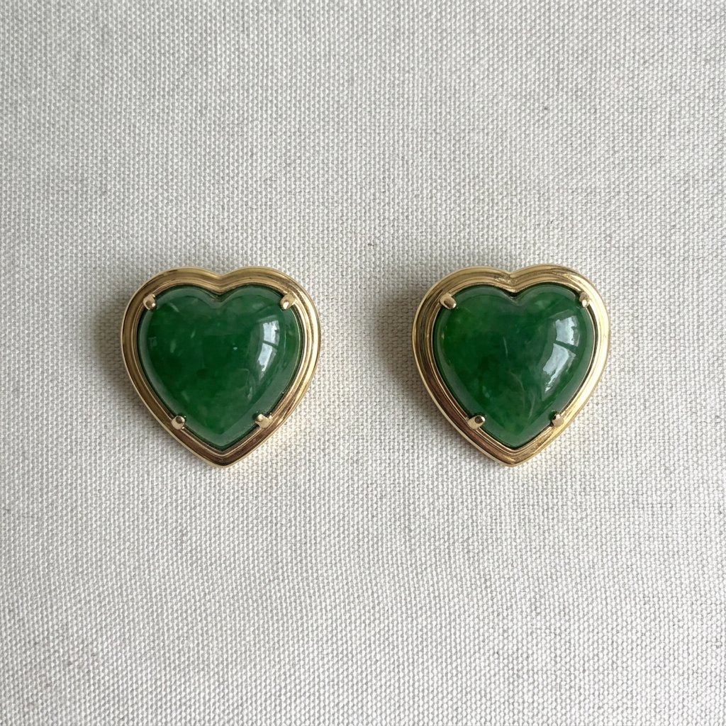 Vintage Italian Gilt Sterling Green Glass Heart Earrings