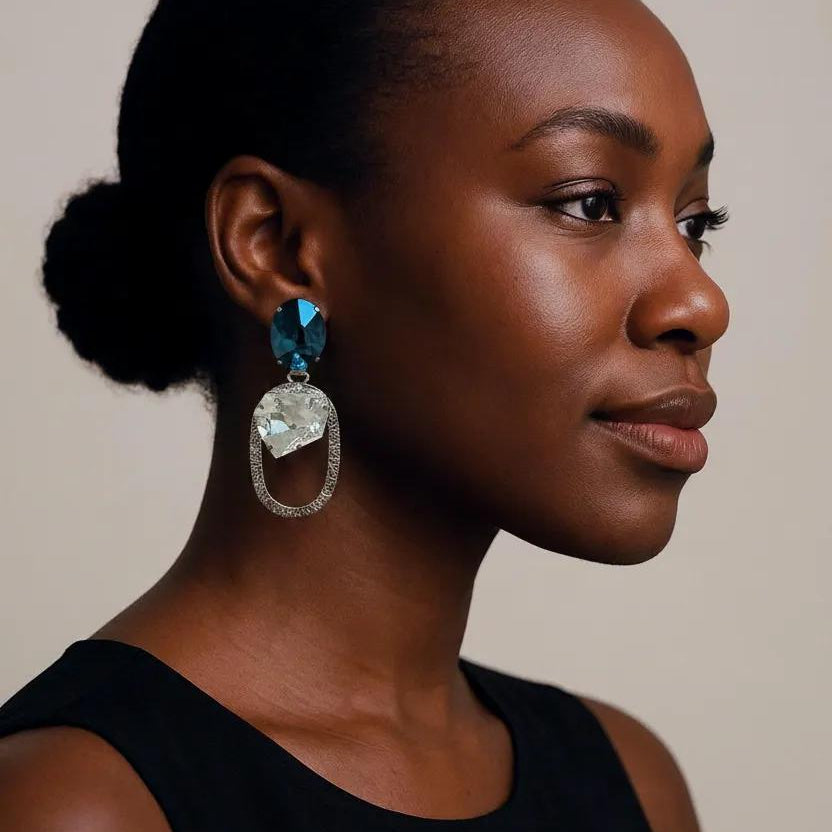 Jean Paul Gautier Clear and Blue Oval Earrings