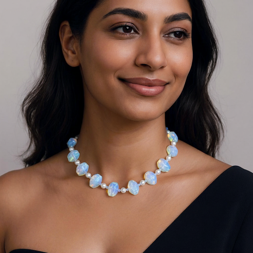 Vintage Aurora Glass and Pearl Bead Necklace