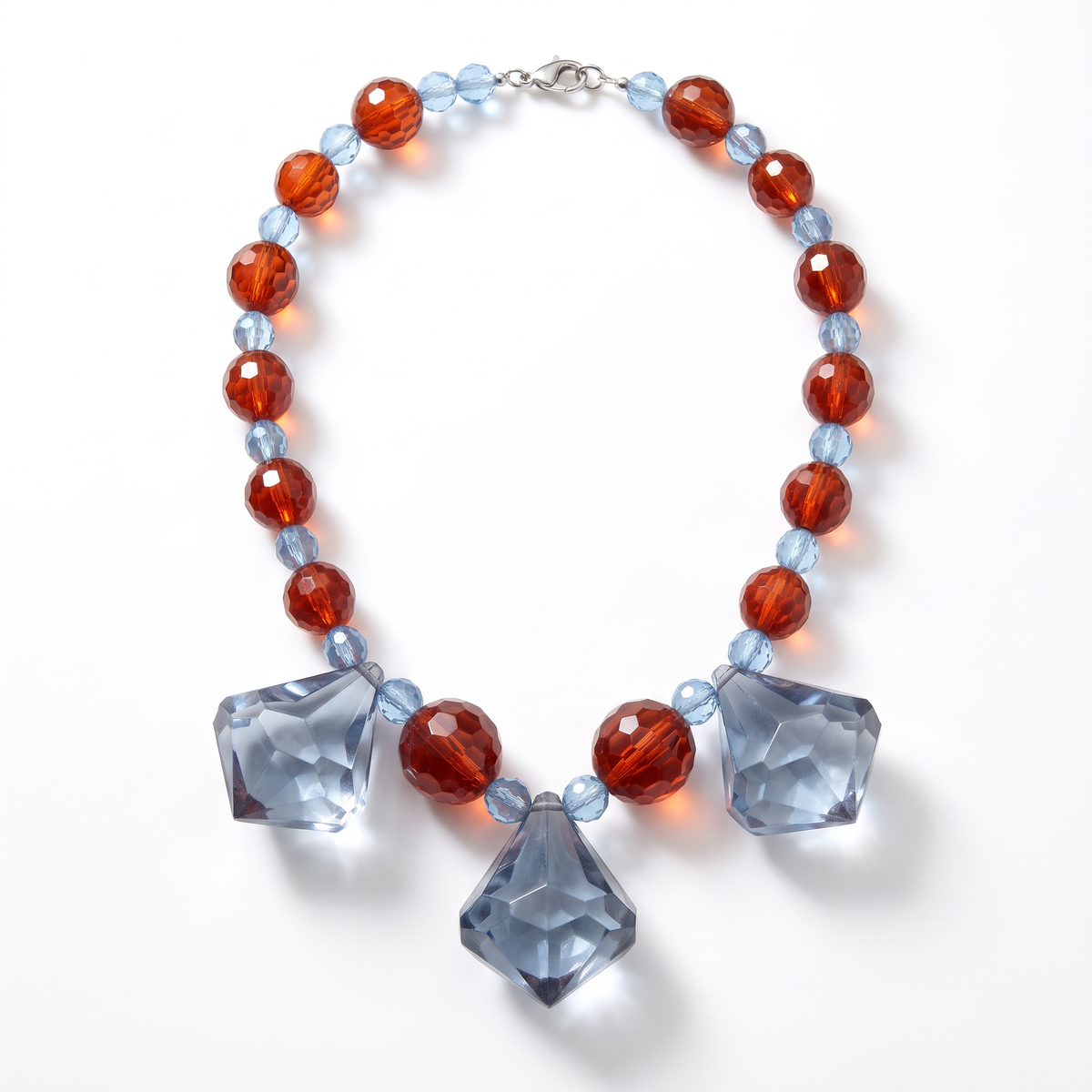 Vintage 80 Blue & Brown Lucite Beaded Statement Necklace