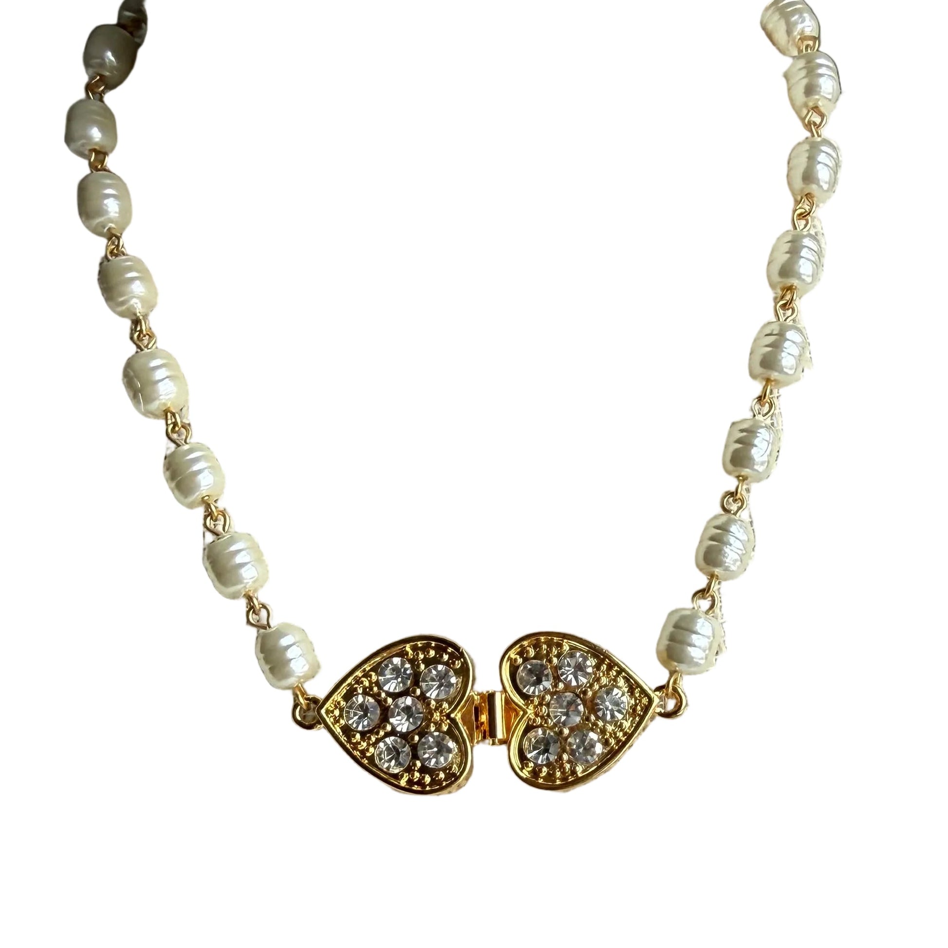 French Faux Pearl Heart Clasp Necklace