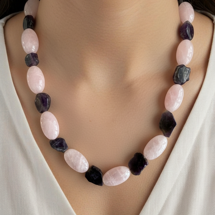 Vintage Amethyst and Rose Quartz Necklace