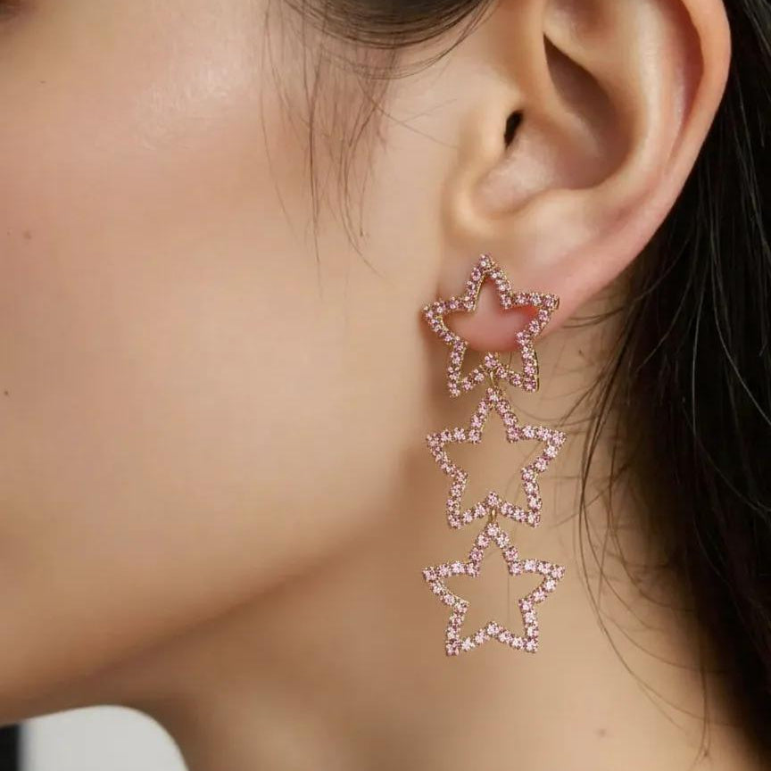 Pink Crystal Cascading Star Post Earrings