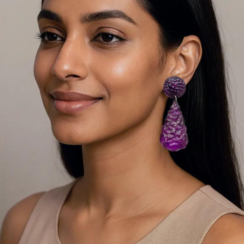 Vintage 60s French Purple Resin Earrings