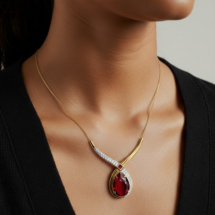 Vintage Swarovski Red Crystal Pendant Necklace