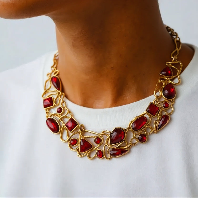 Vintage Designer Dolce Vita Red Mogul Collar Necklace