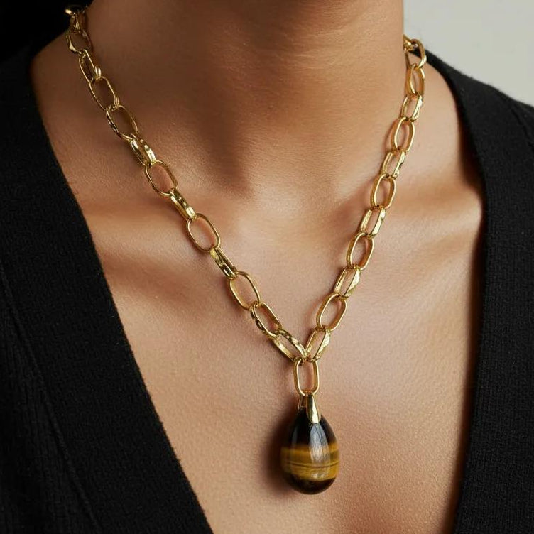 French Tiger Eye Teardrop Necklace Pre Order
